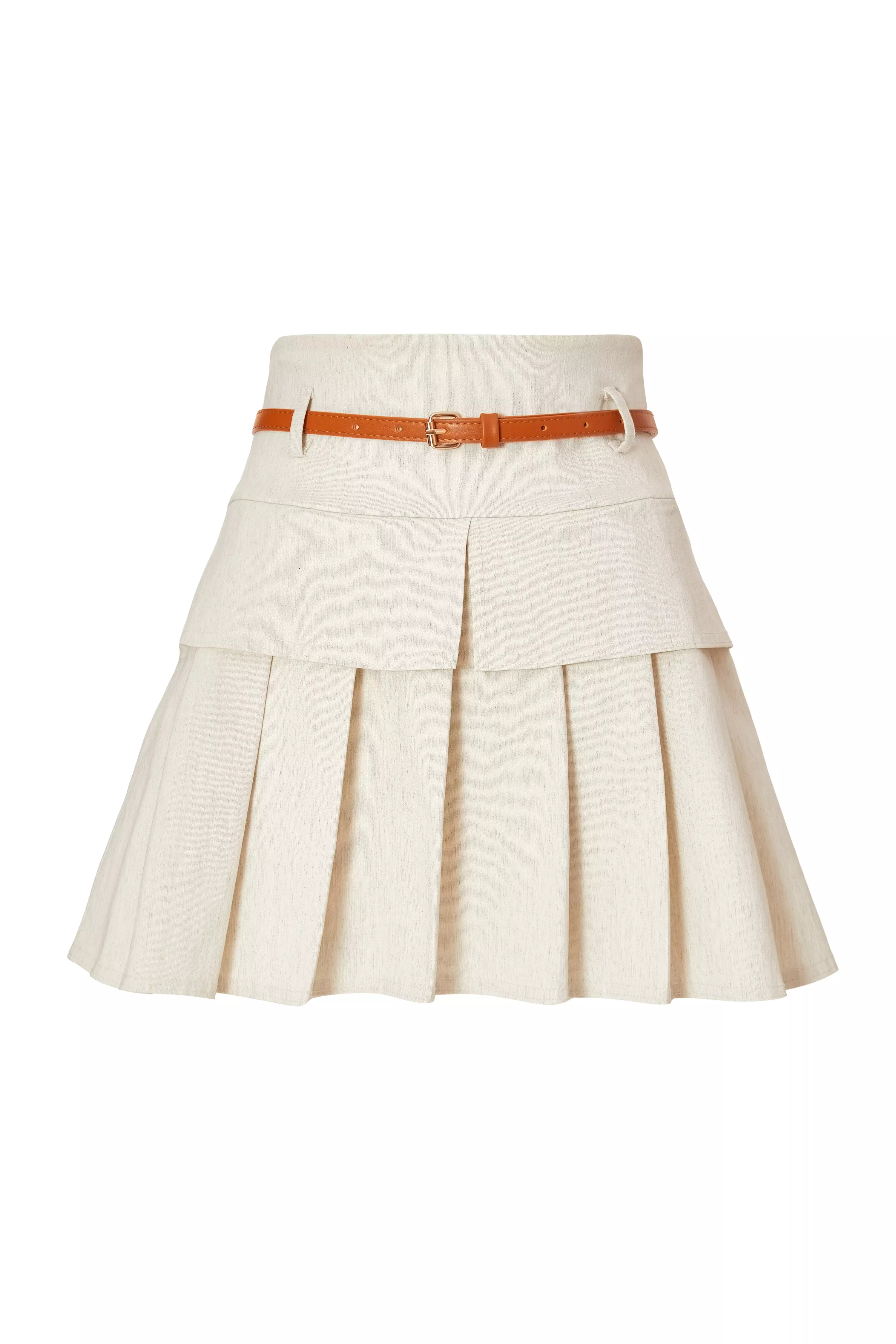 Stone Linen Pleated Skirt