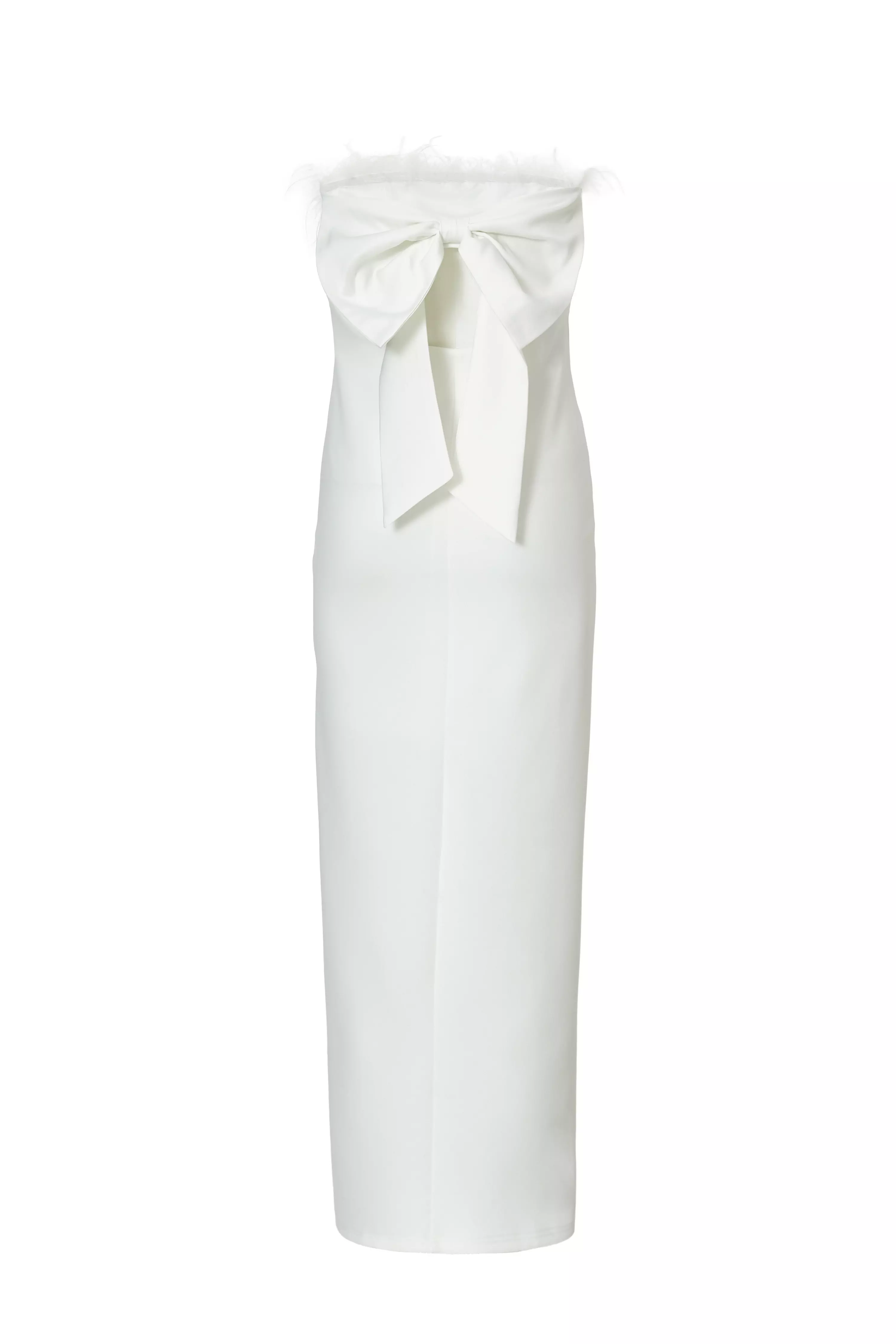 White Feather Trim Midaxi Dress