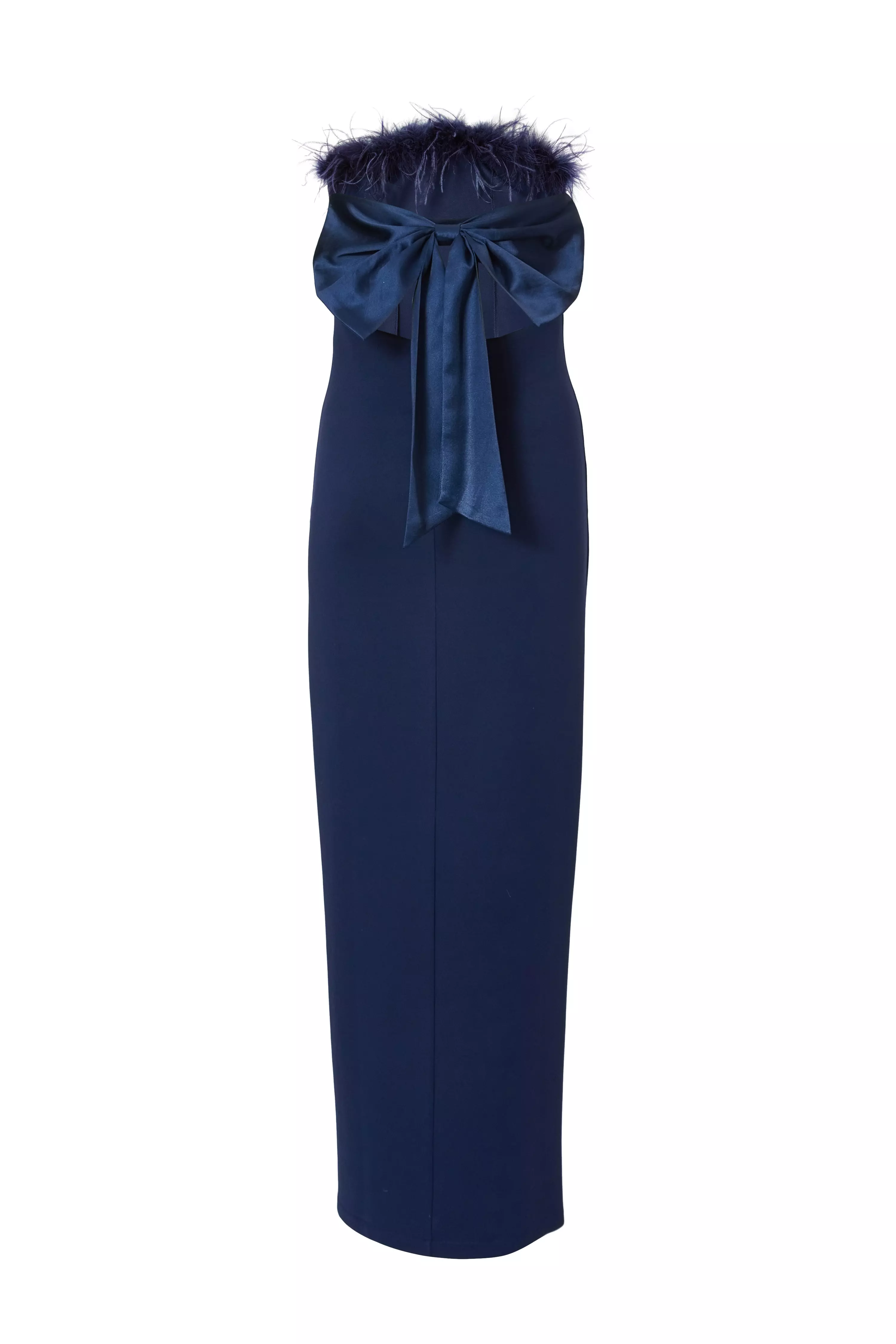 Navy Feather Trim Midaxi Dress