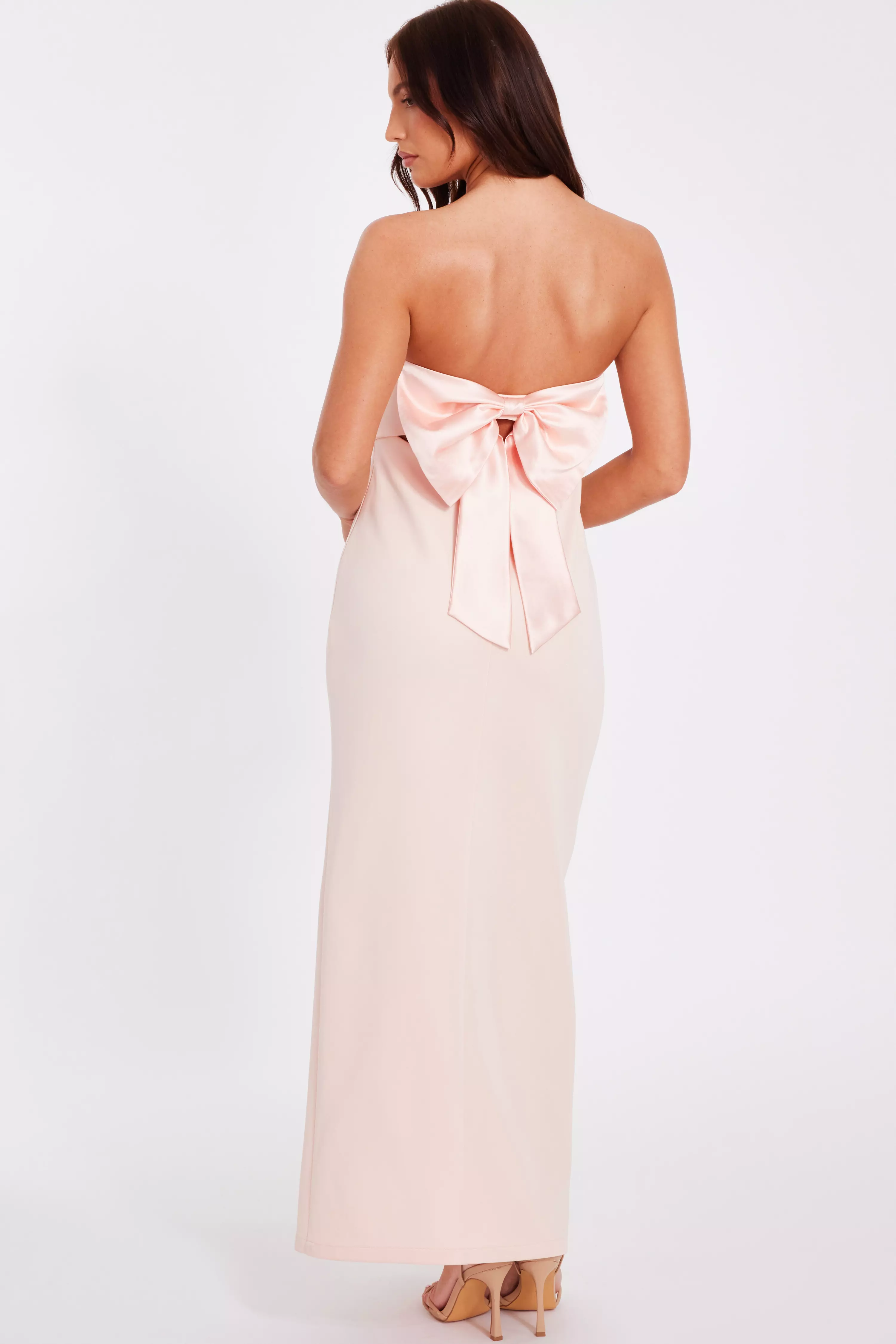 Peach Feather Trim Midaxi Dress