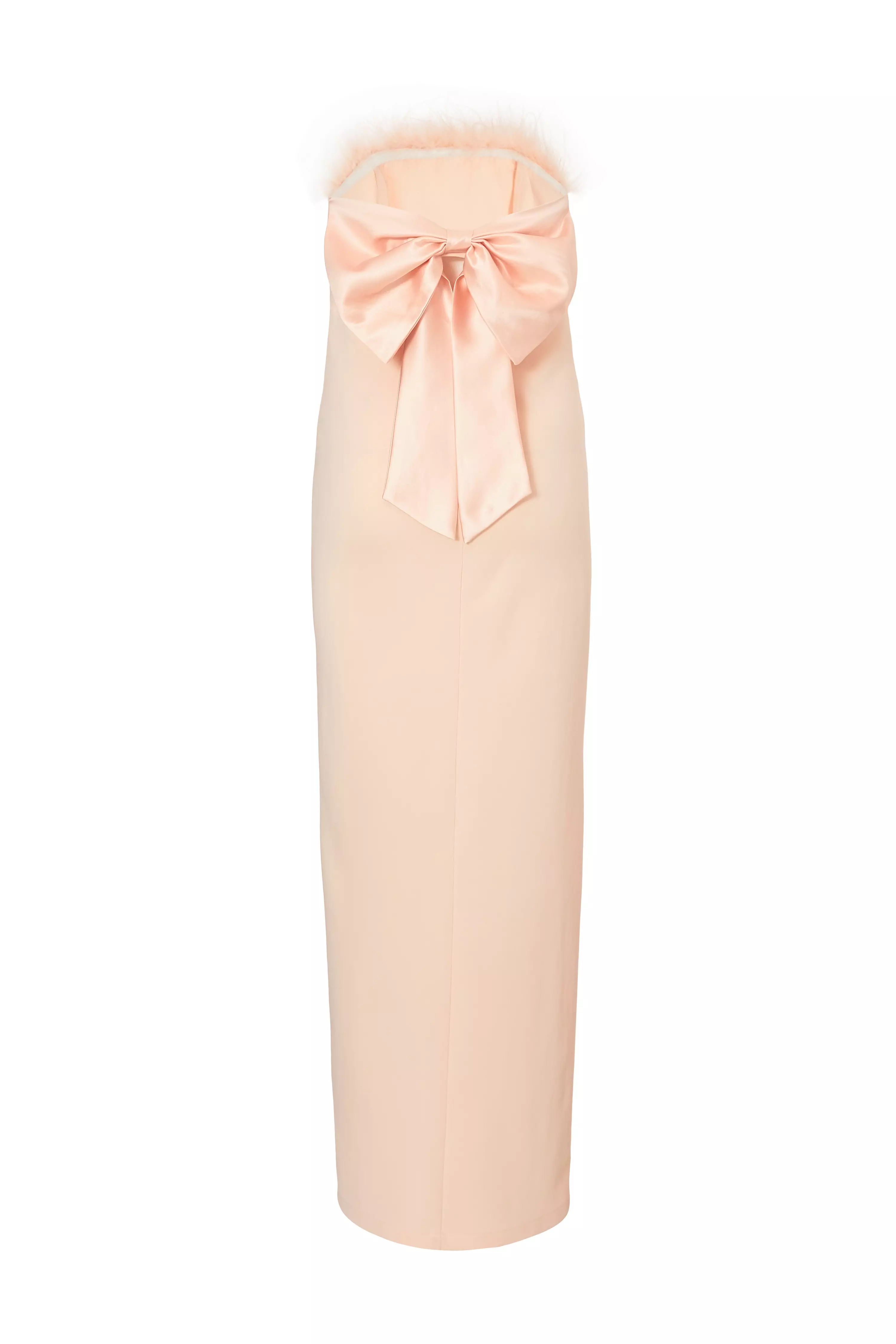 Peach Feather Trim Midaxi Dress