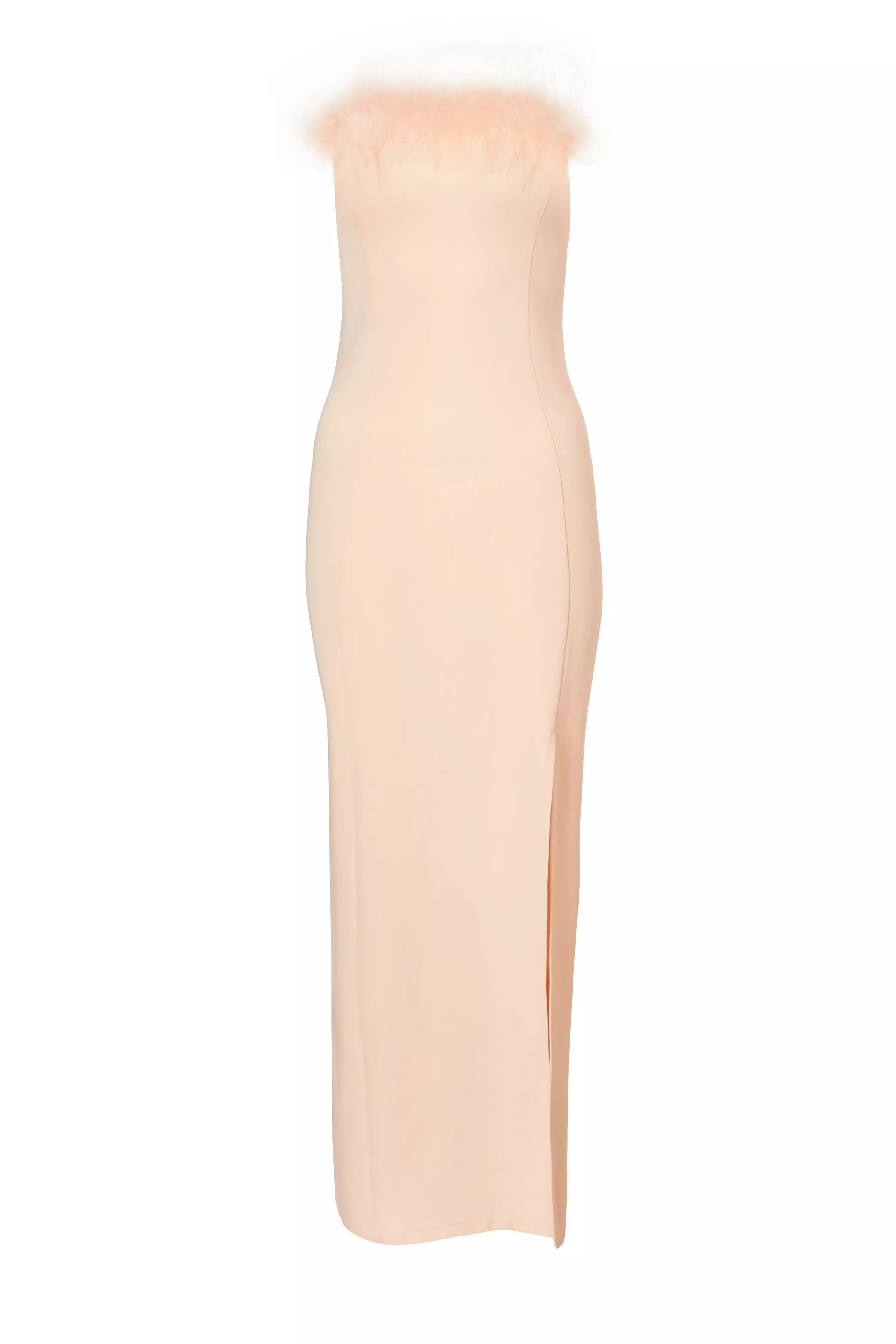 Peach Feather Trim Midaxi Dress