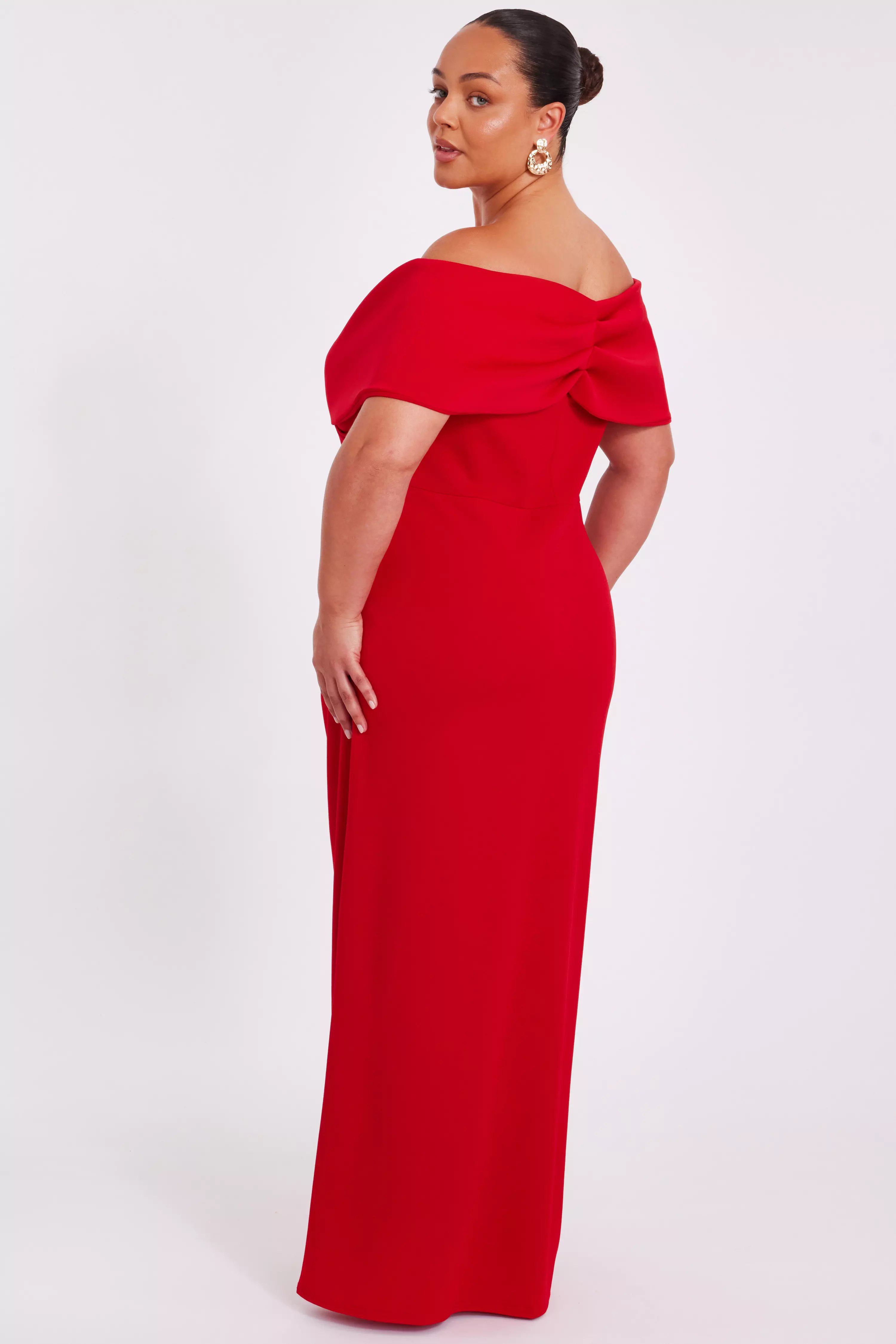 Curve Red Bardot Wrap Maxi Dress