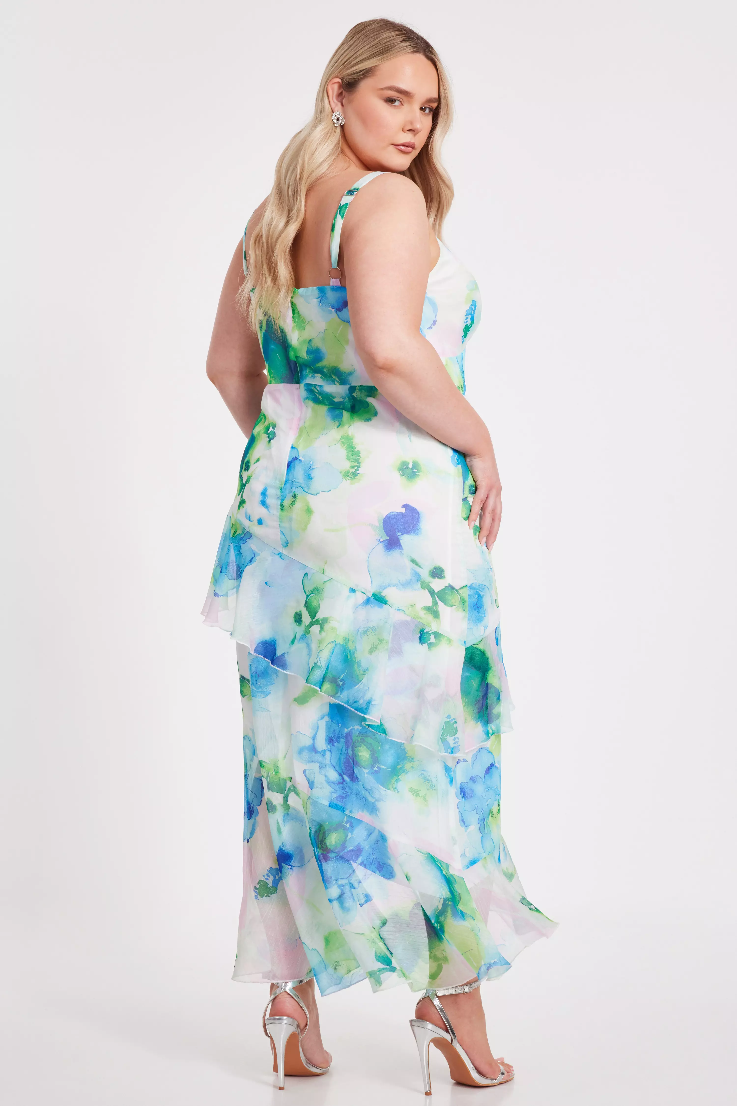 Curve Blue Floral Chiffon Midaxi Dress