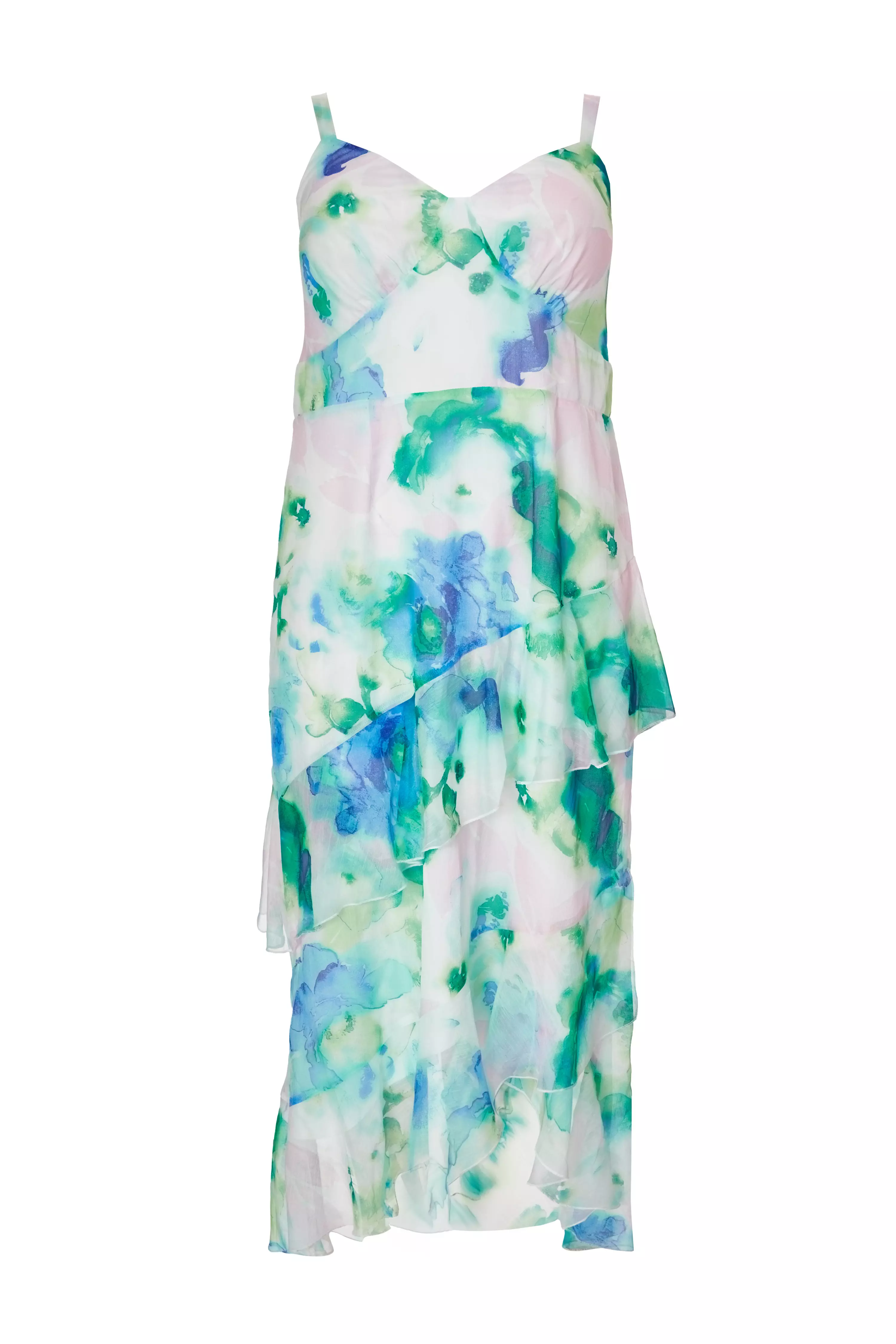Curve Blue Floral Chiffon Midaxi Dress