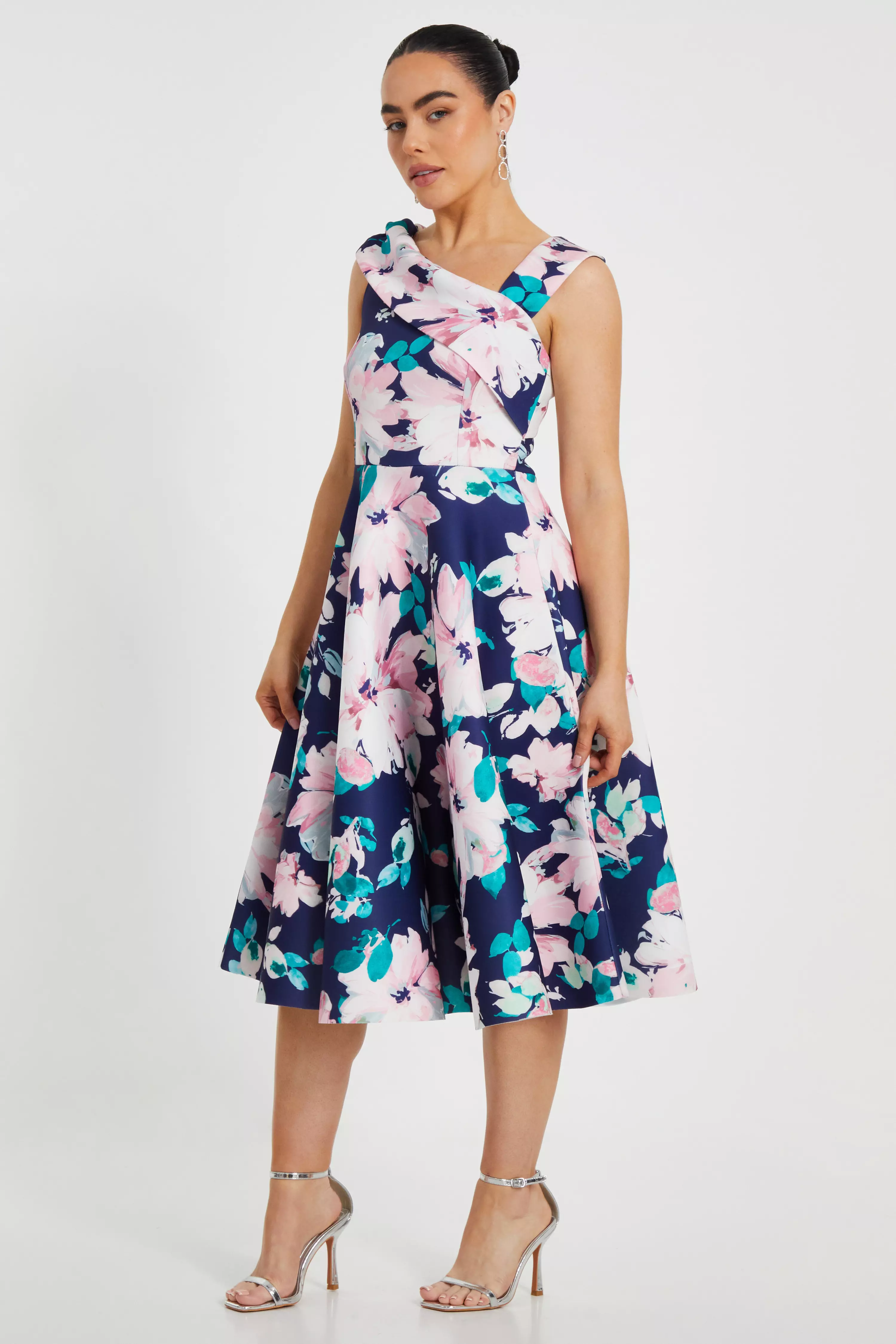 Petite Navy Floral Print Skater Dress
