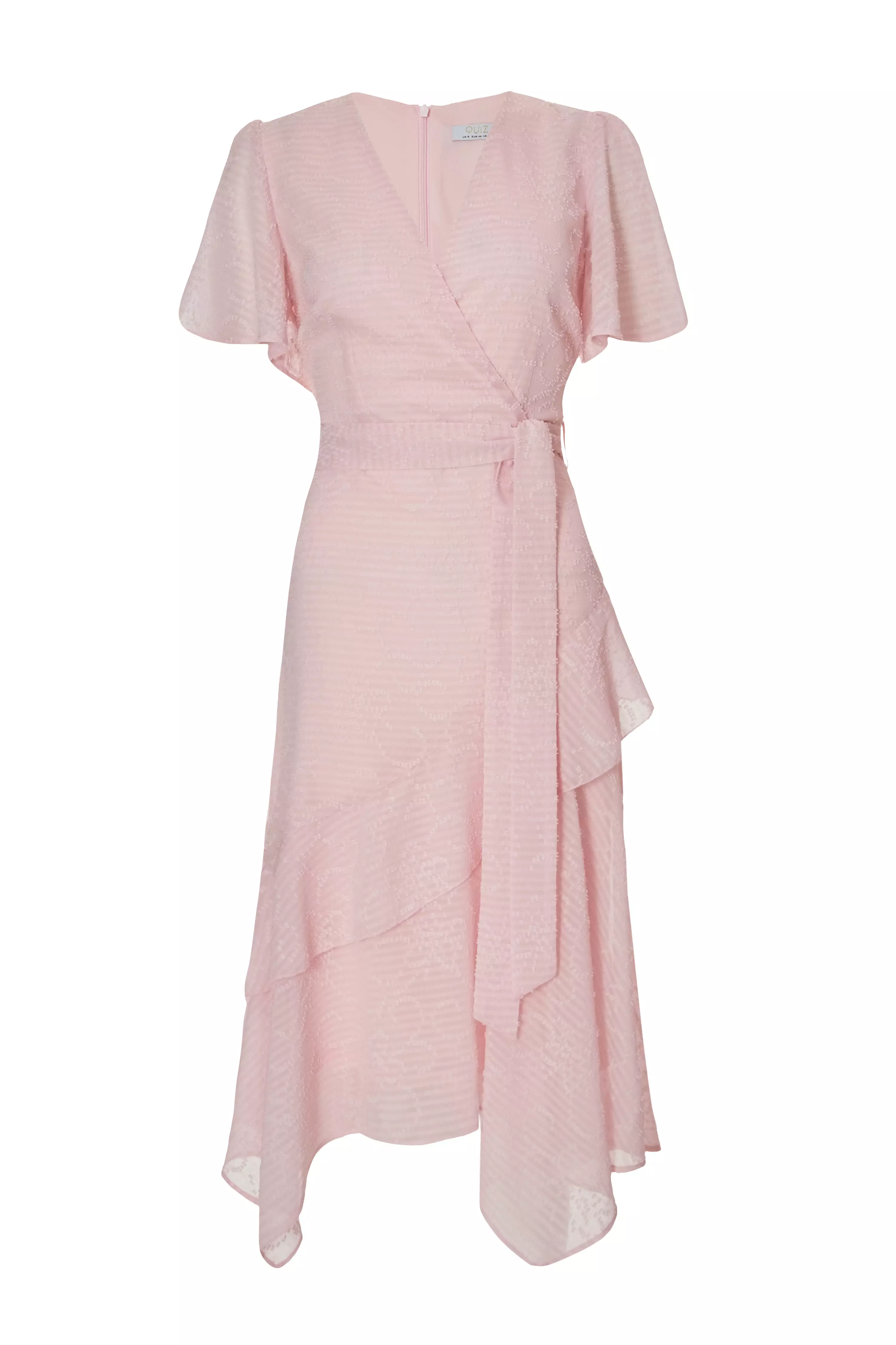 Petite Pale Pink Textured Chiffon Midi Dress