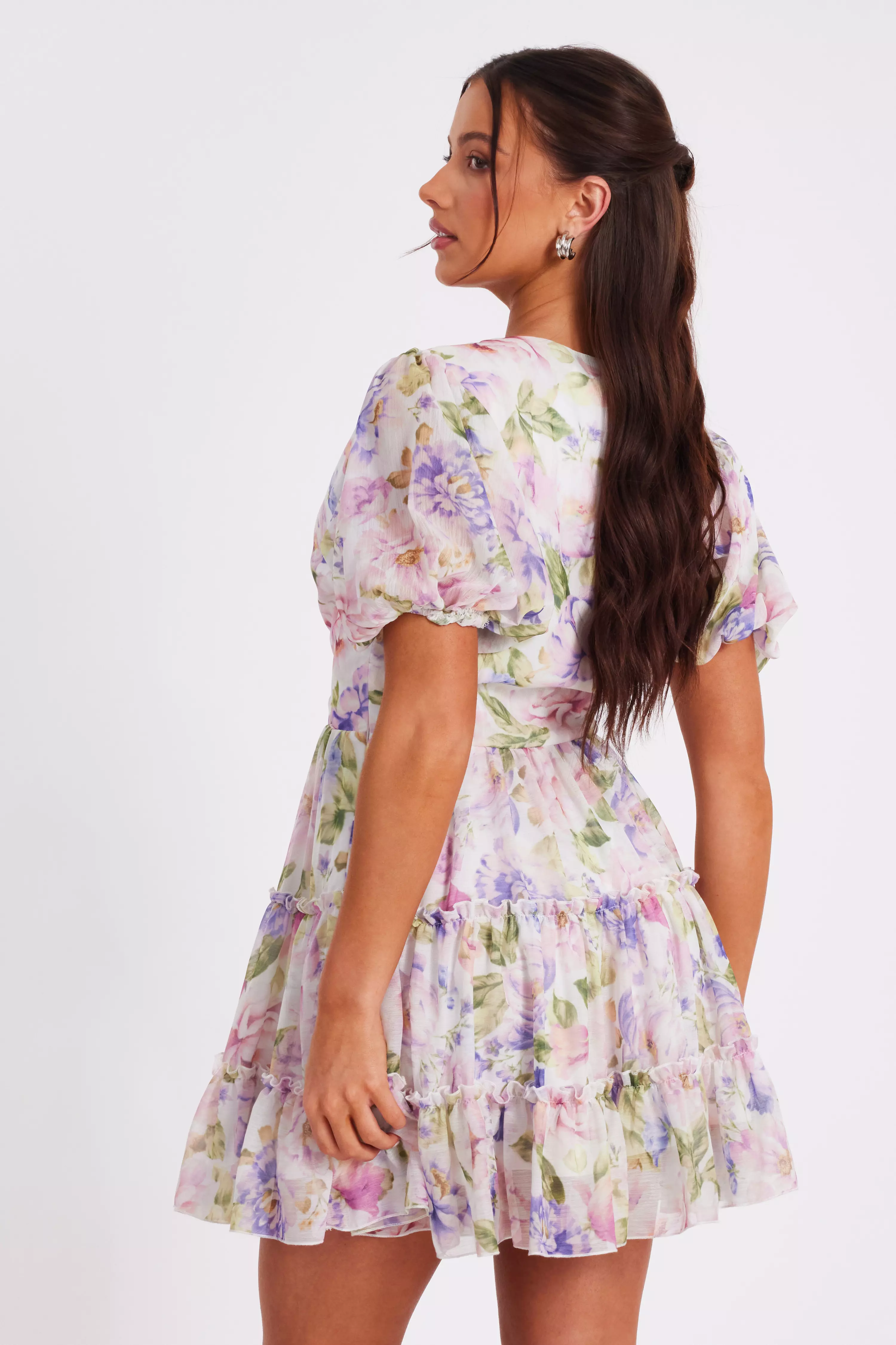 Petite Floral Chifffon Frill Skater Dress