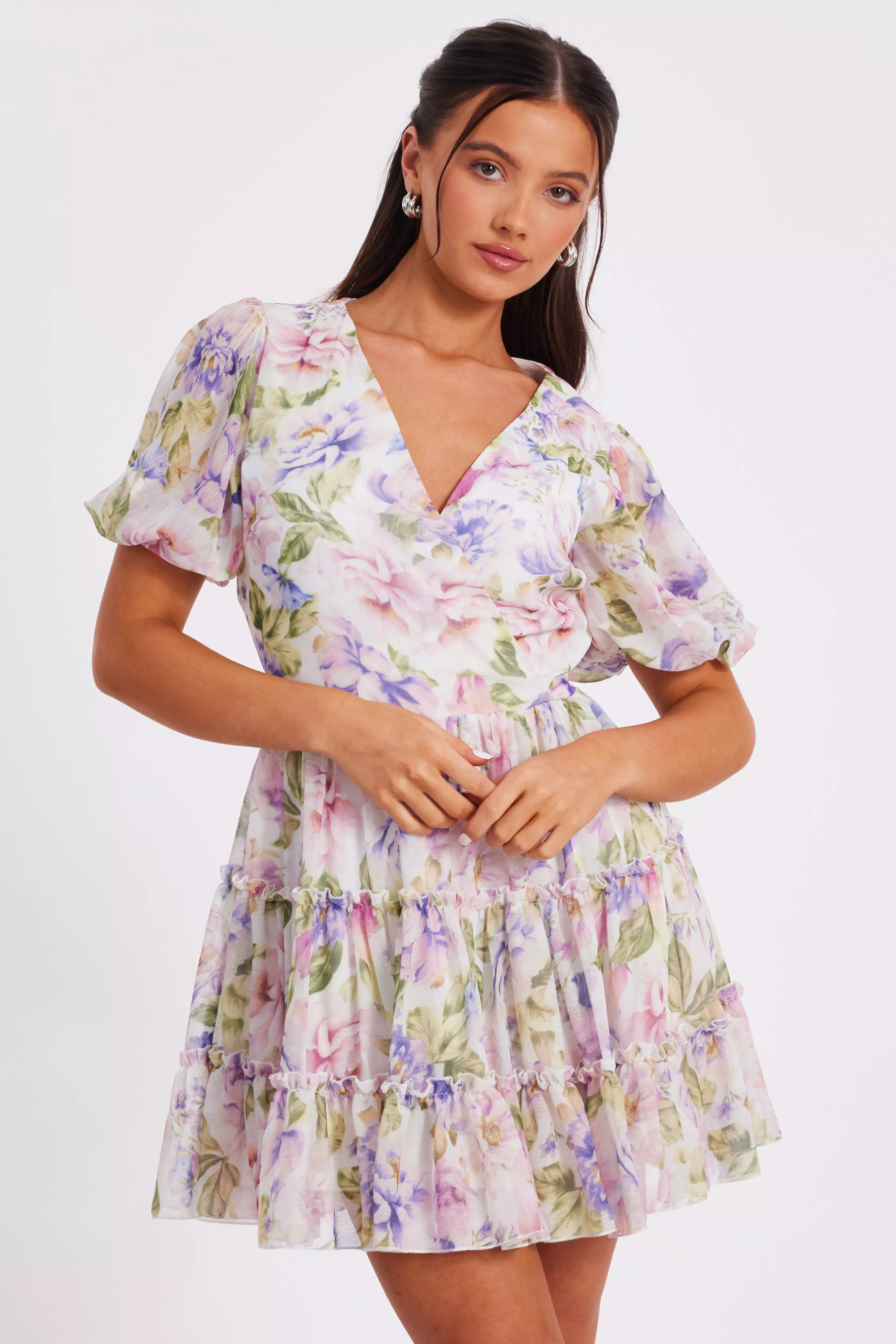 Petite Floral Chifffon Frill Skater Dress