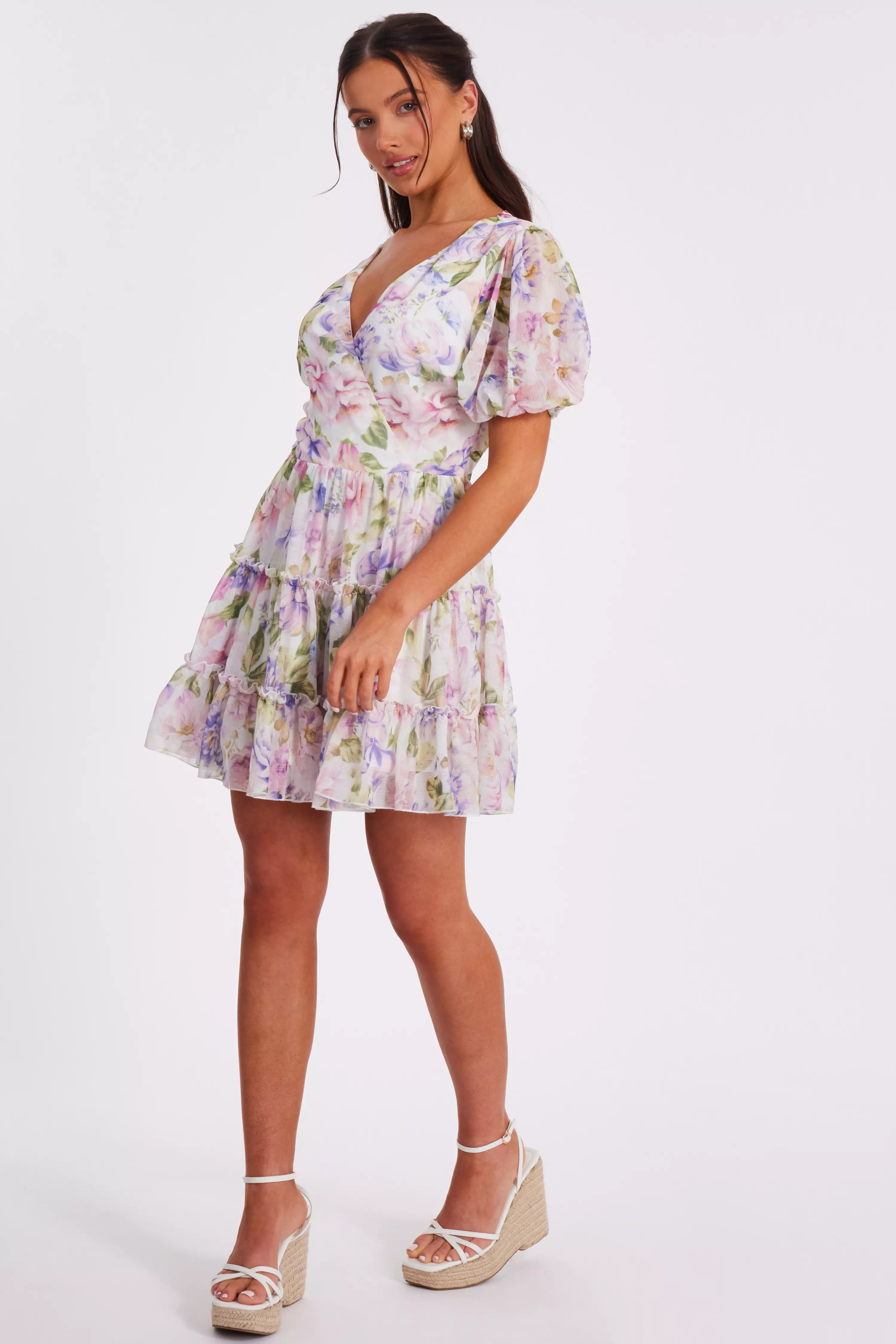 Petite Floral Chifffon Frill Skater Dress