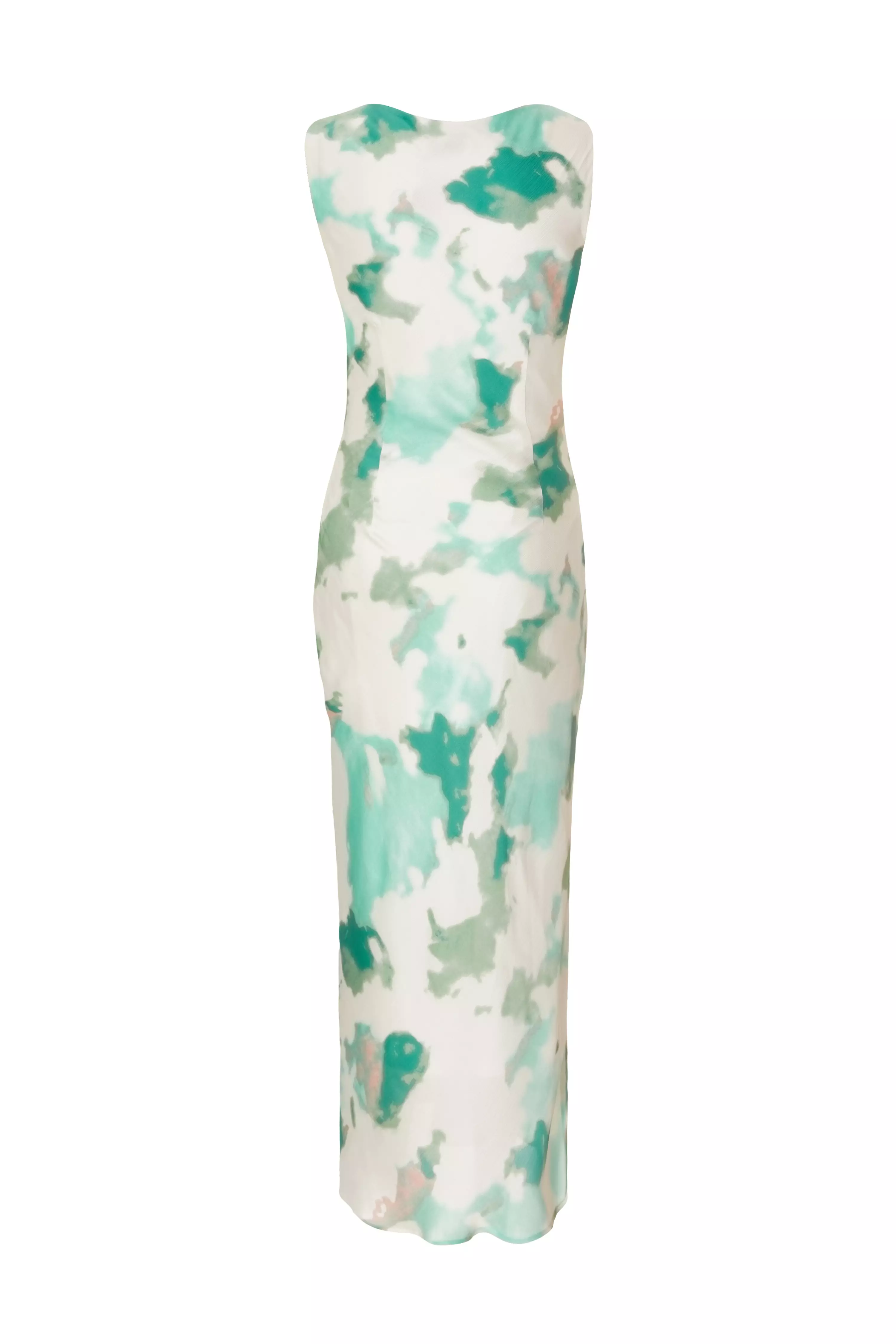Petite Green Satin Marble Midaxi Dress