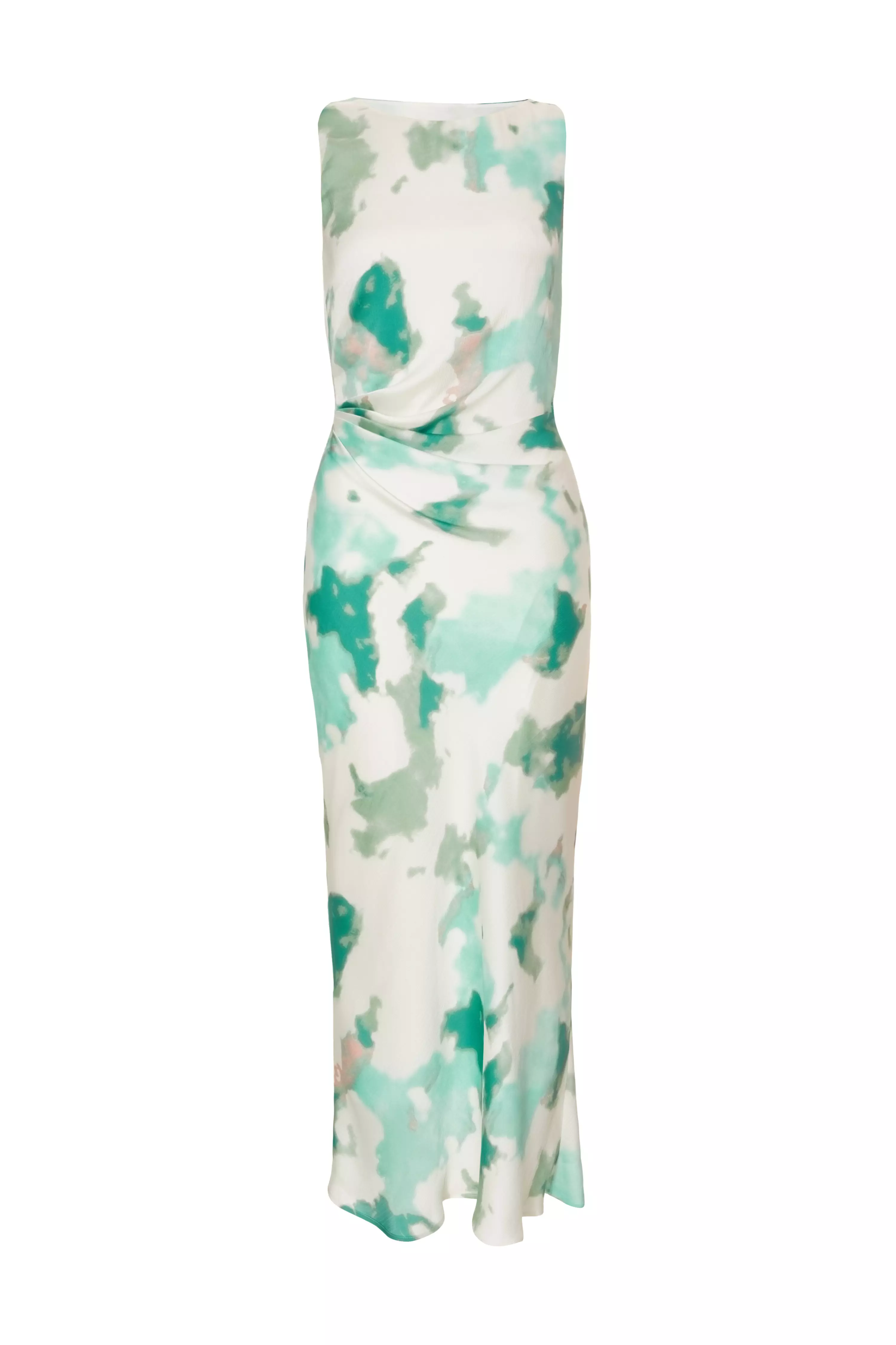 Petite Green Satin Marble Midaxi Dress