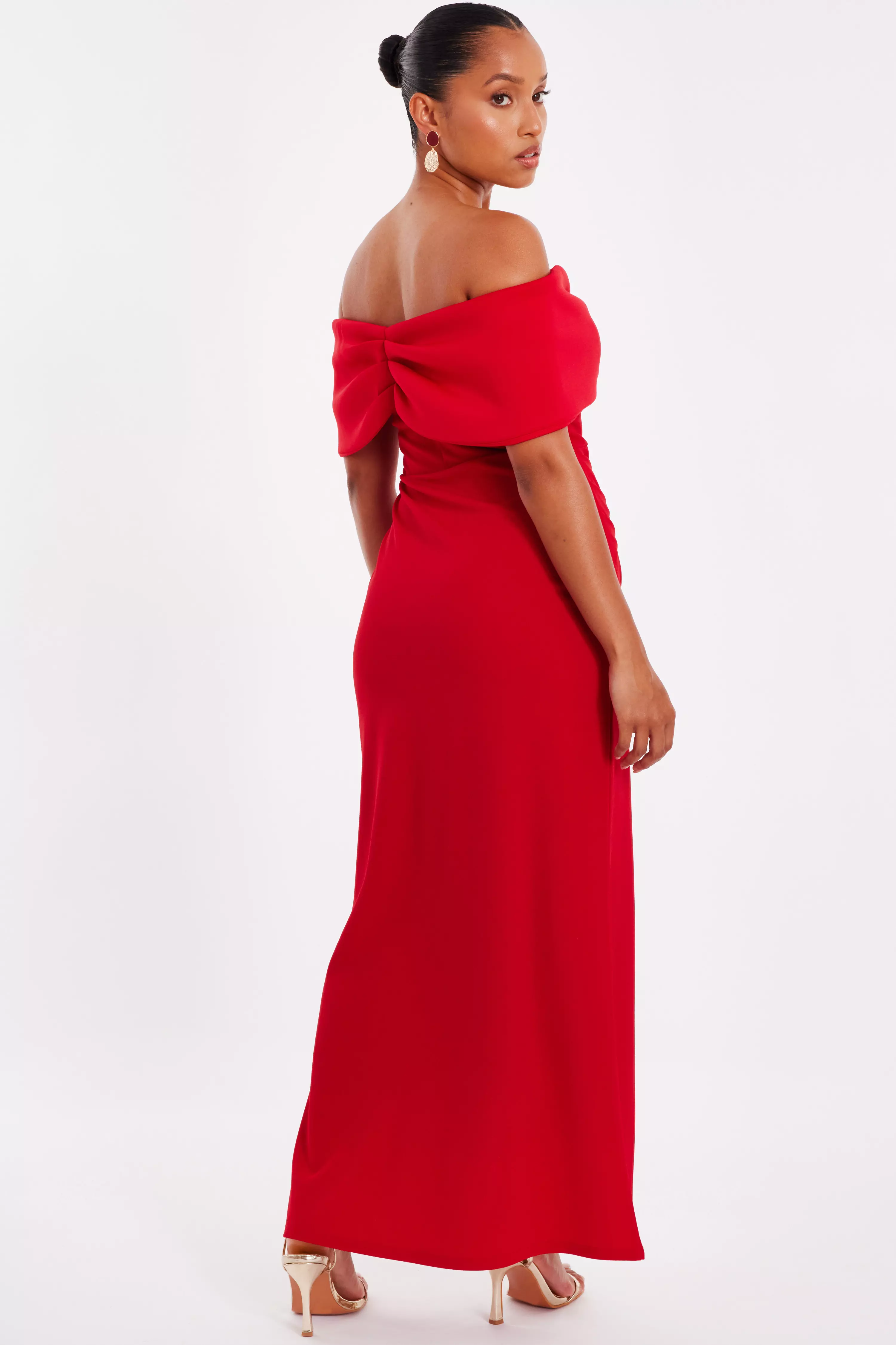 Petite Red Bardot Maxi Dress