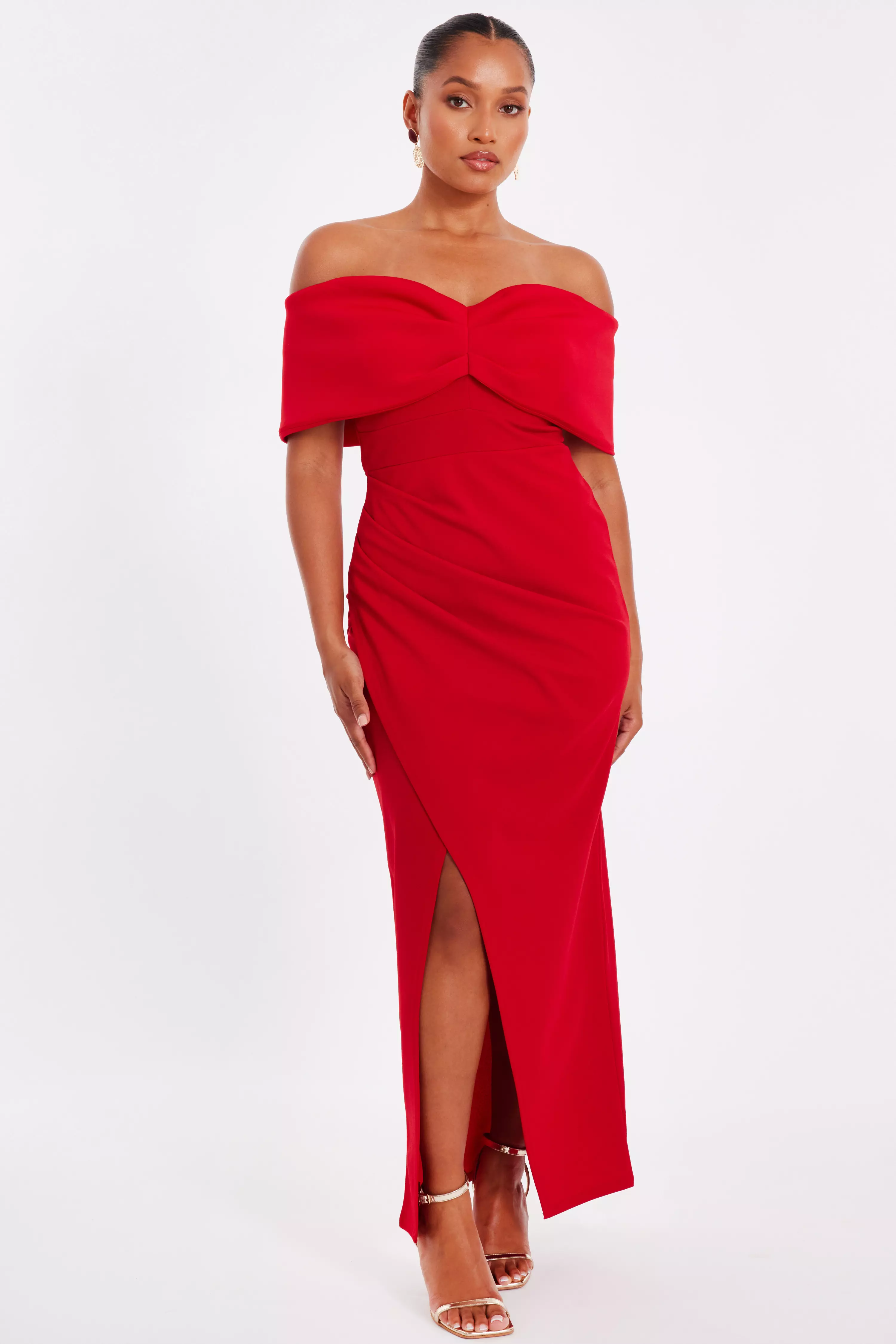 Petite Red Bardot Maxi Dress