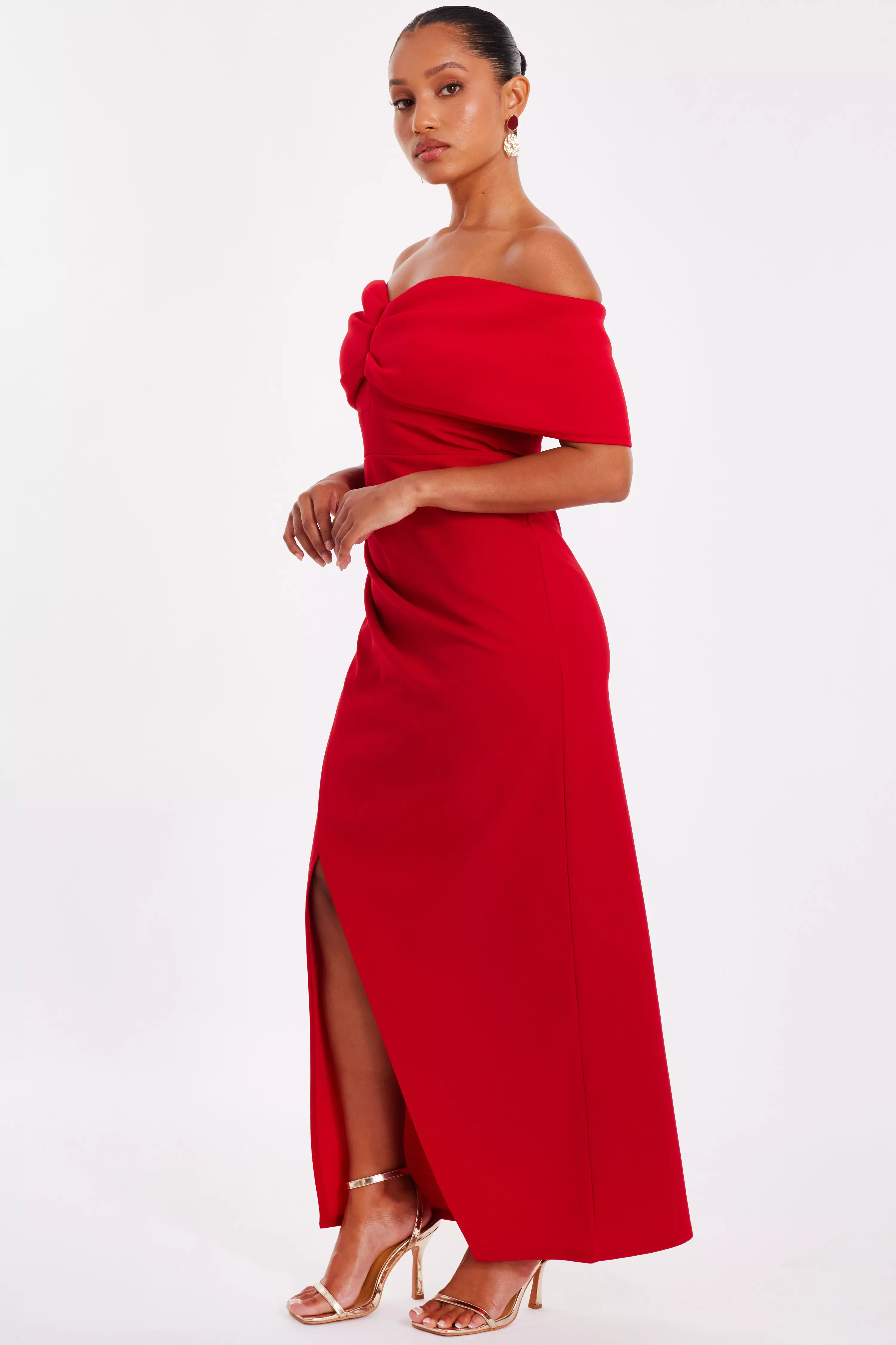 Petite Red Bardot Maxi Dress