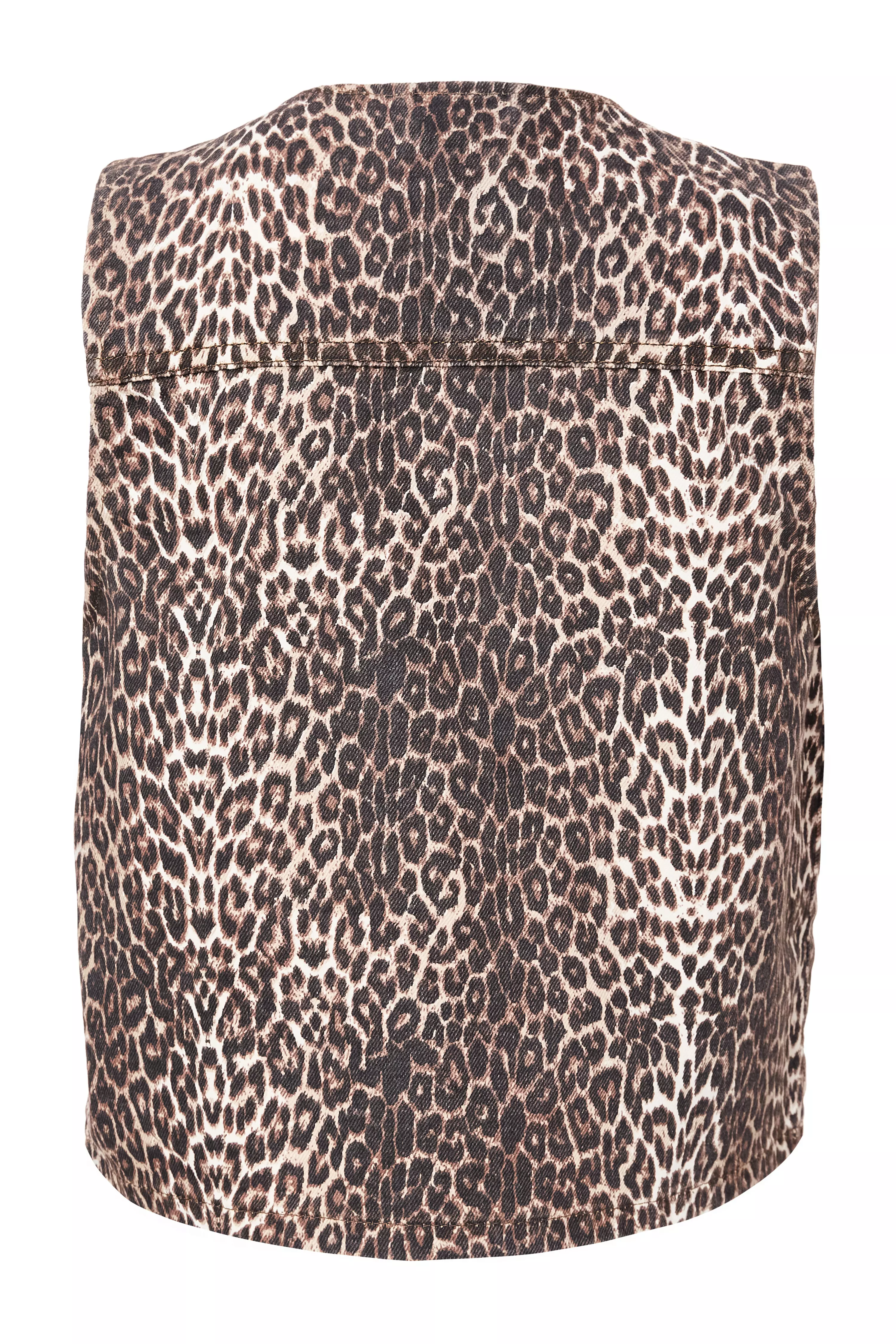 Brown Leopard Print Denim Waistcoat