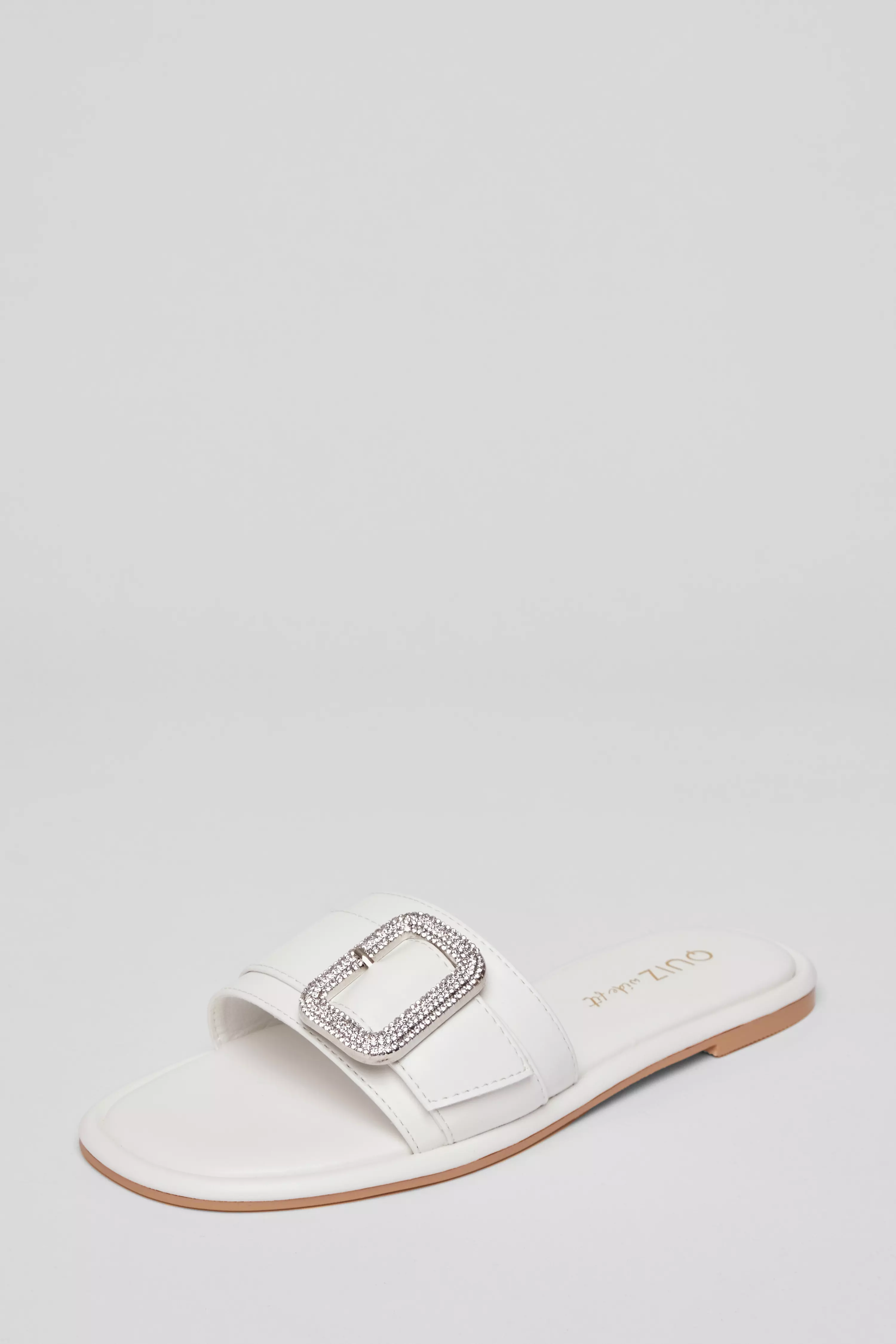 Wide Fit White Diamante Buckle Sandals