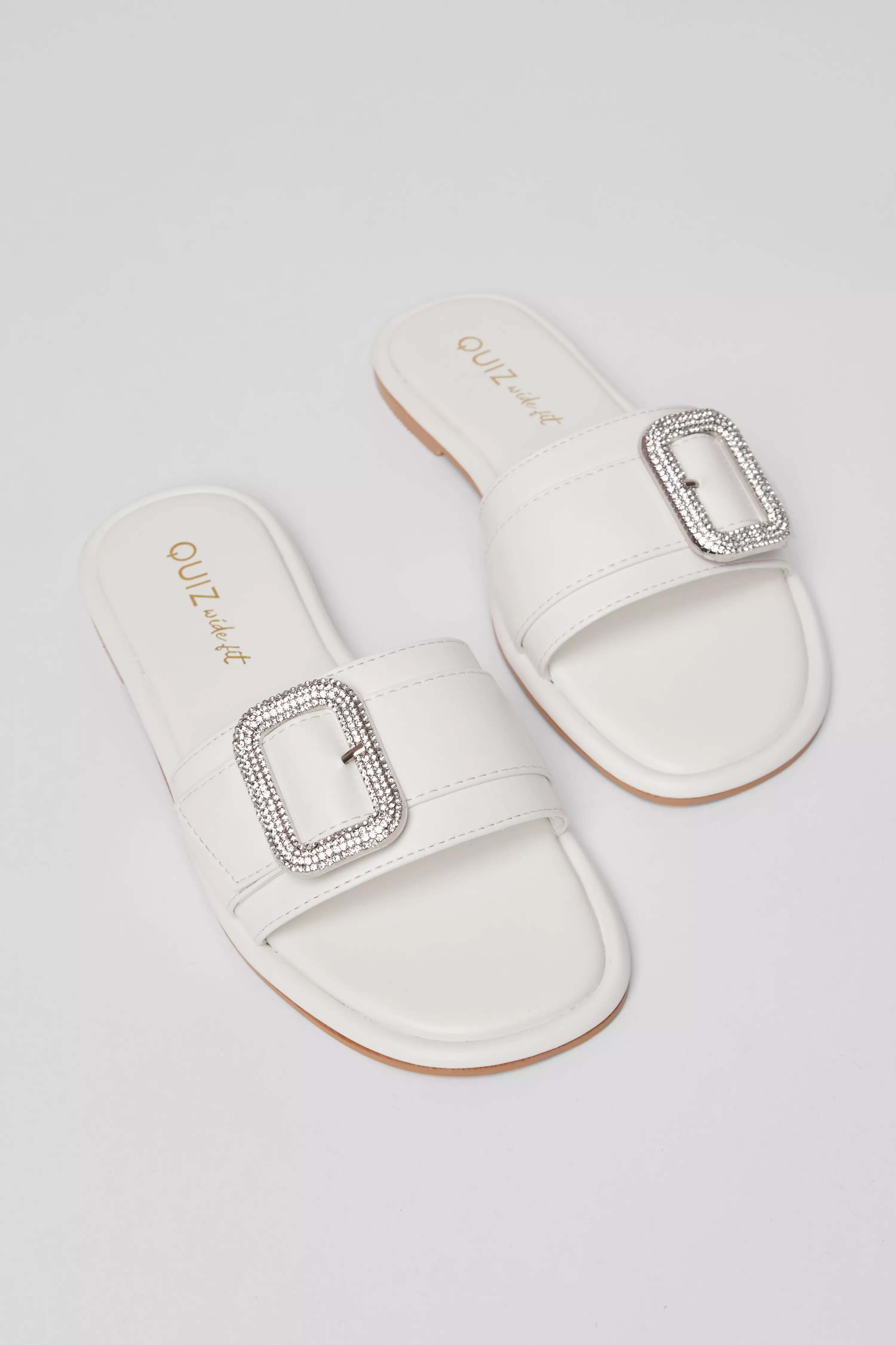 Wide Fit White Diamante Buckle Sandals