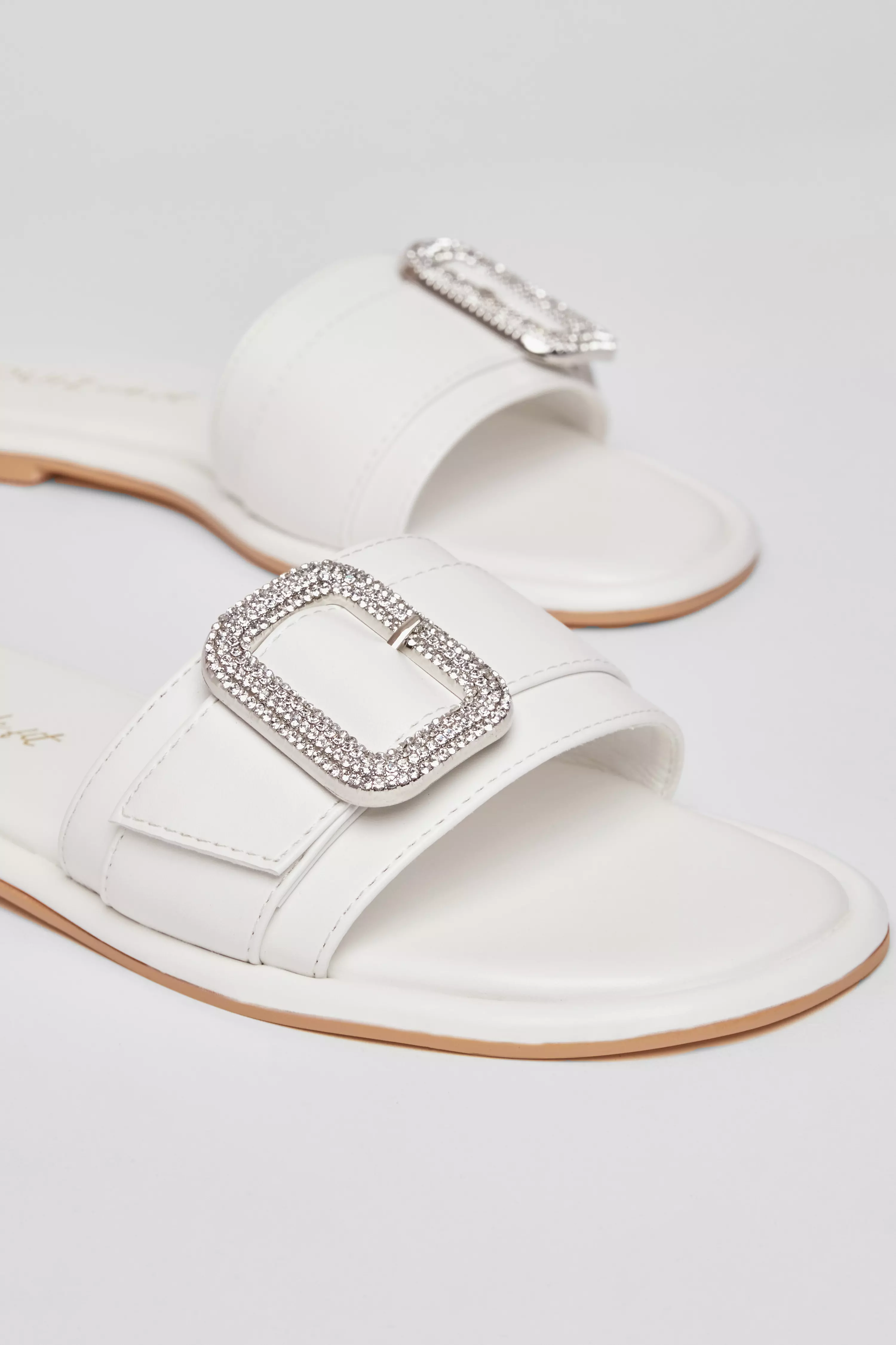 Wide Fit White Diamante Buckle Sandals