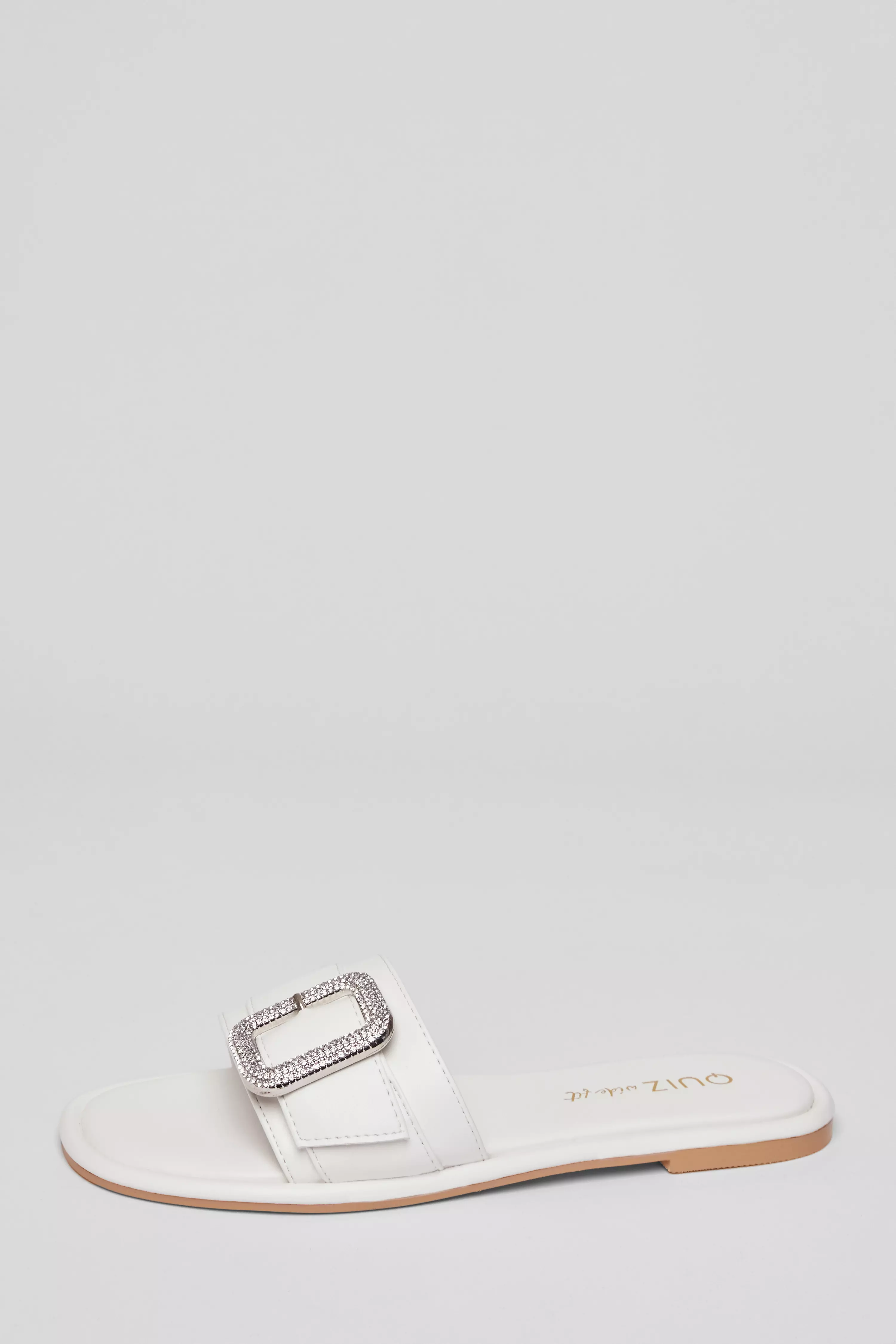 Wide Fit White Diamante Buckle Sandals