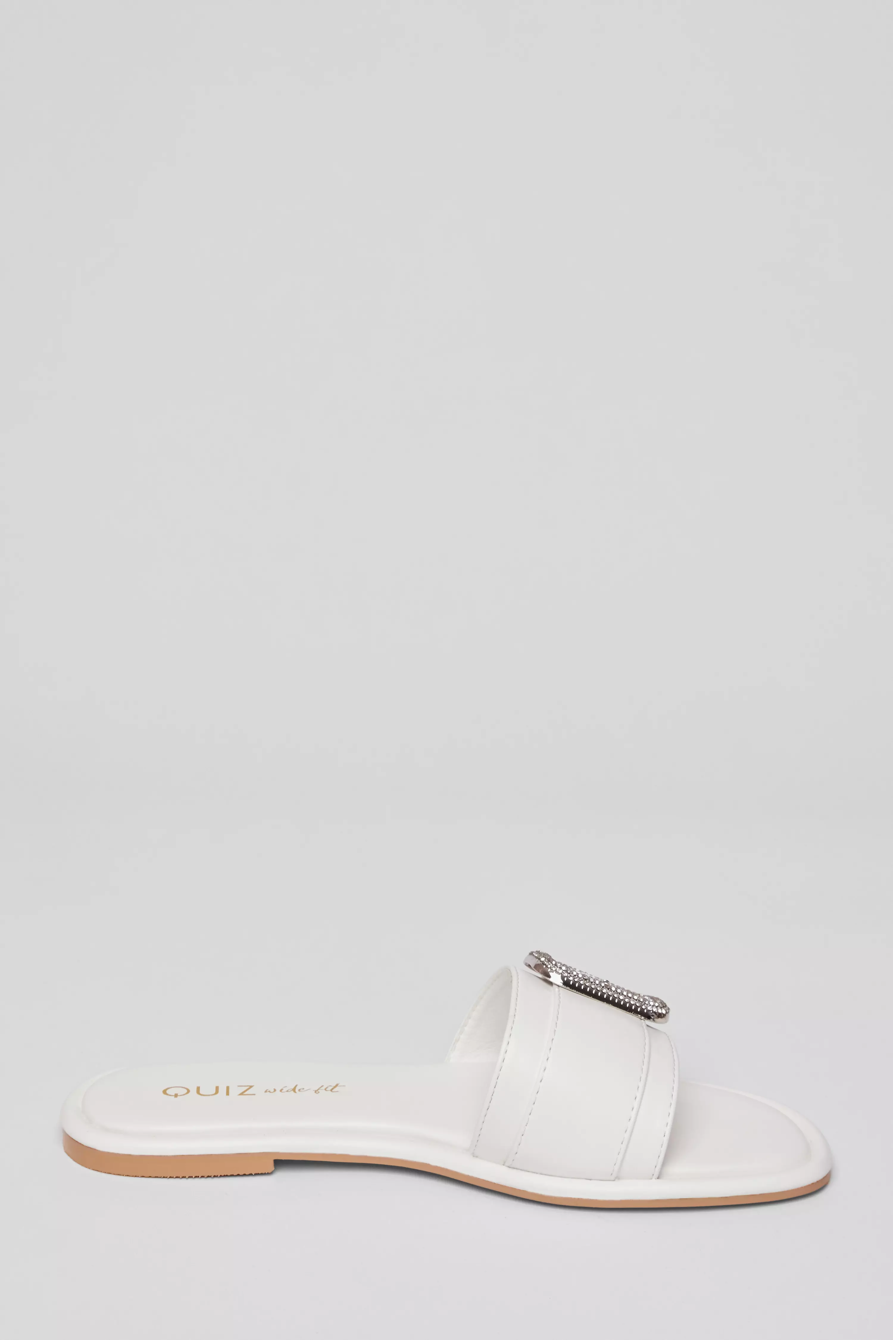 Wide Fit White Diamante Buckle Sandals