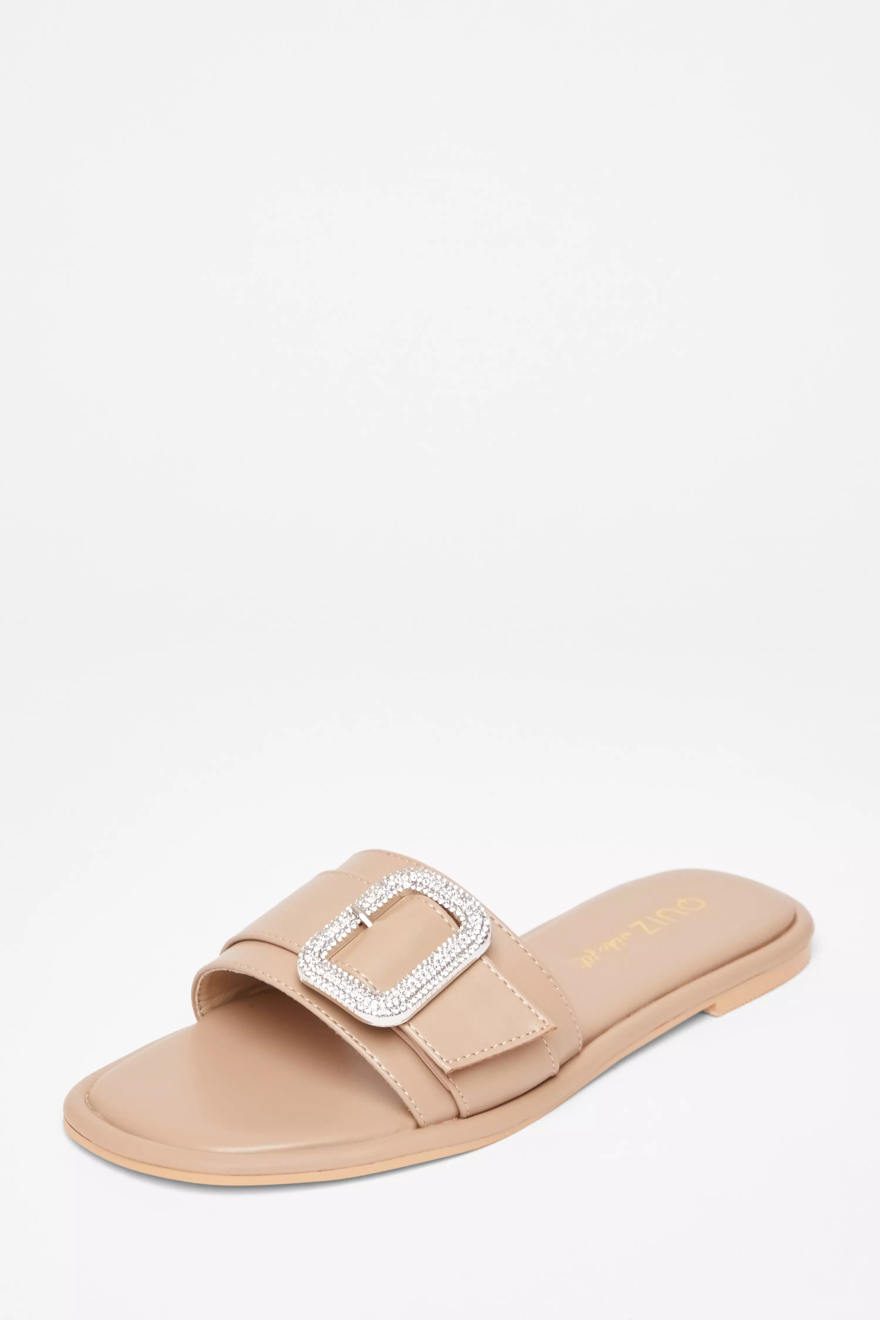 Wide Fit Nude Diamante Buckle Sandals