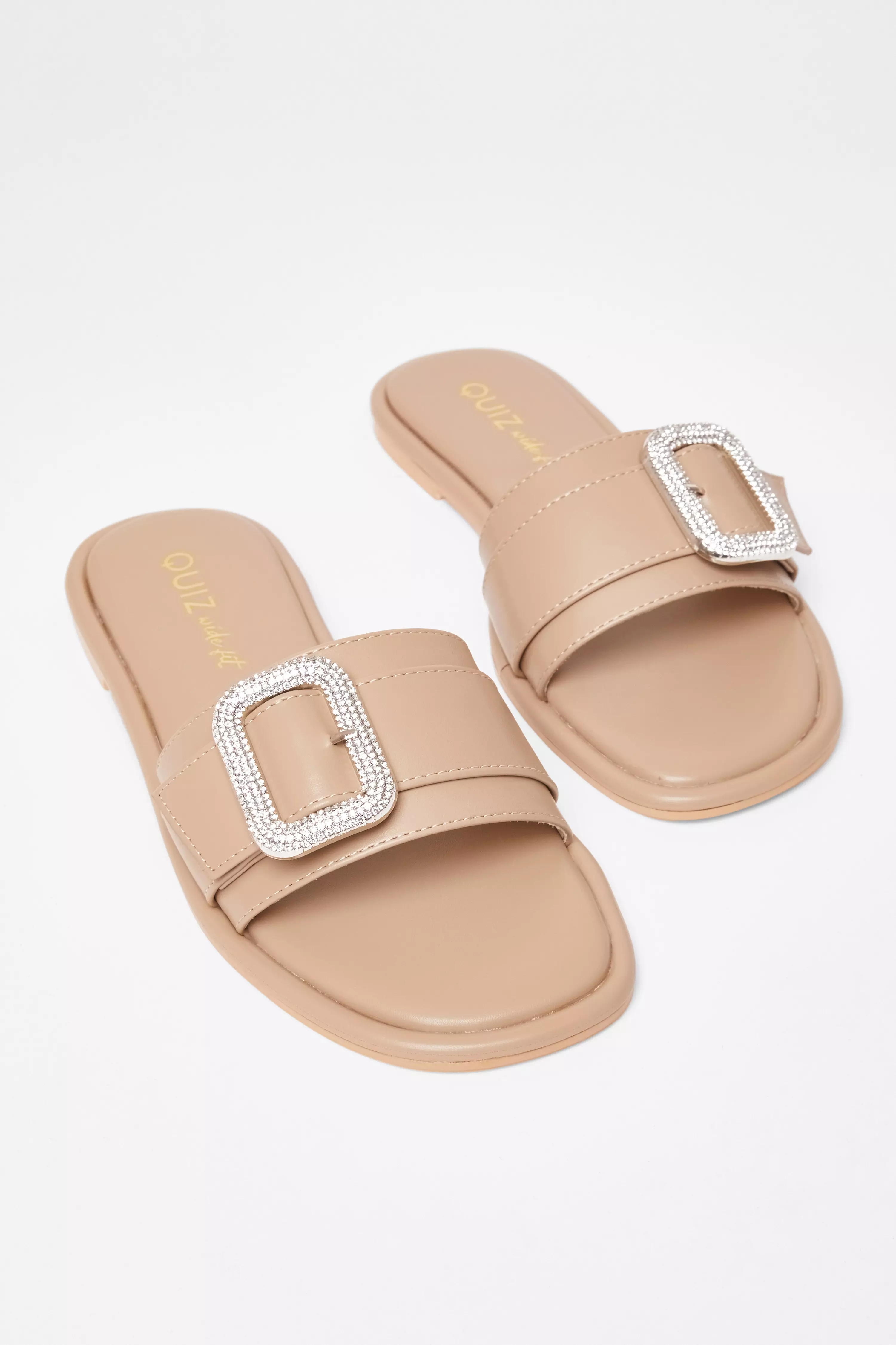 Wide Fit Nude Diamante Buckle Sandals