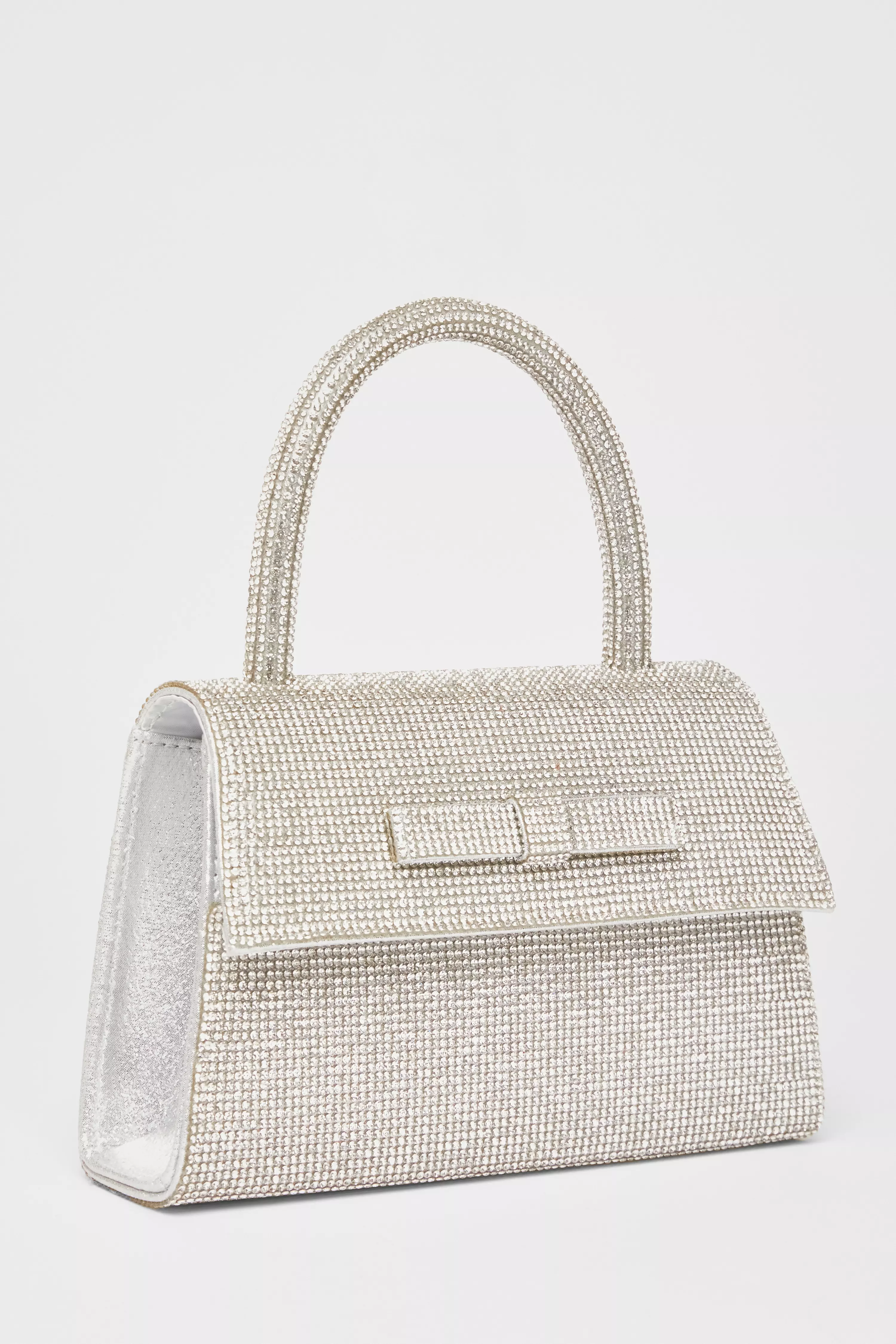 Silver Diamante Top Handle Bag
