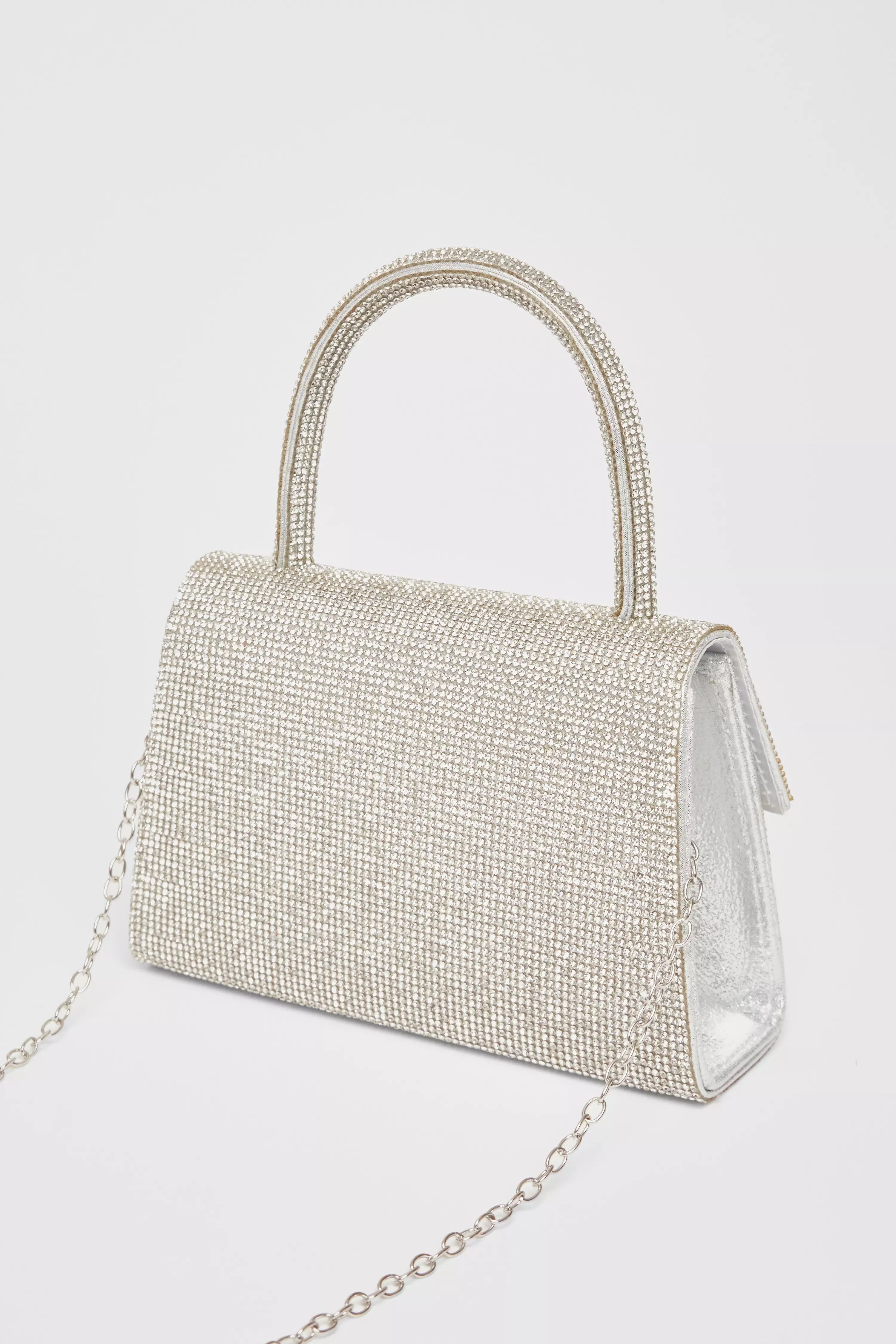 Silver Diamante Top Handle Bag