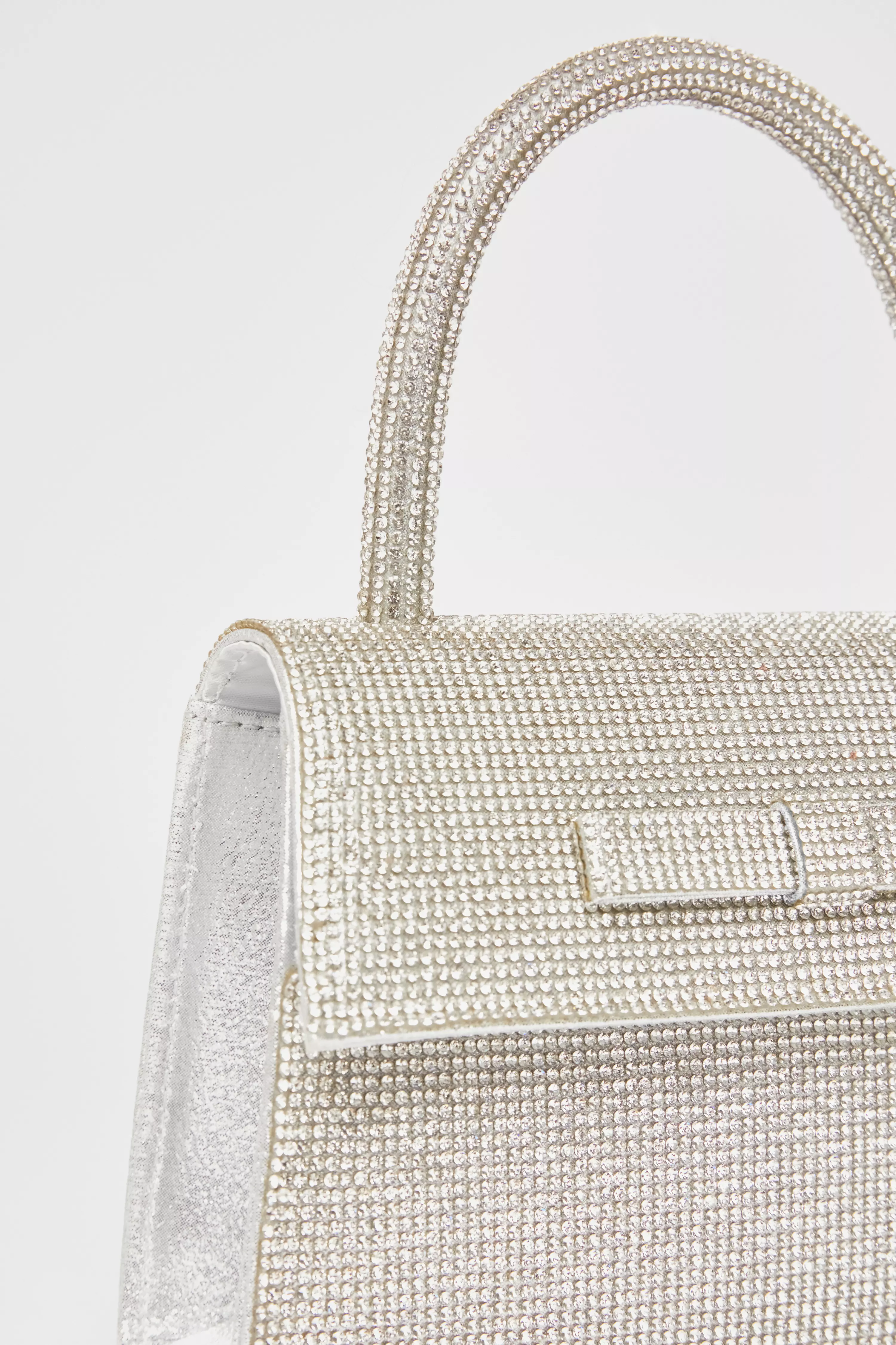 Silver Diamante Top Handle Bag