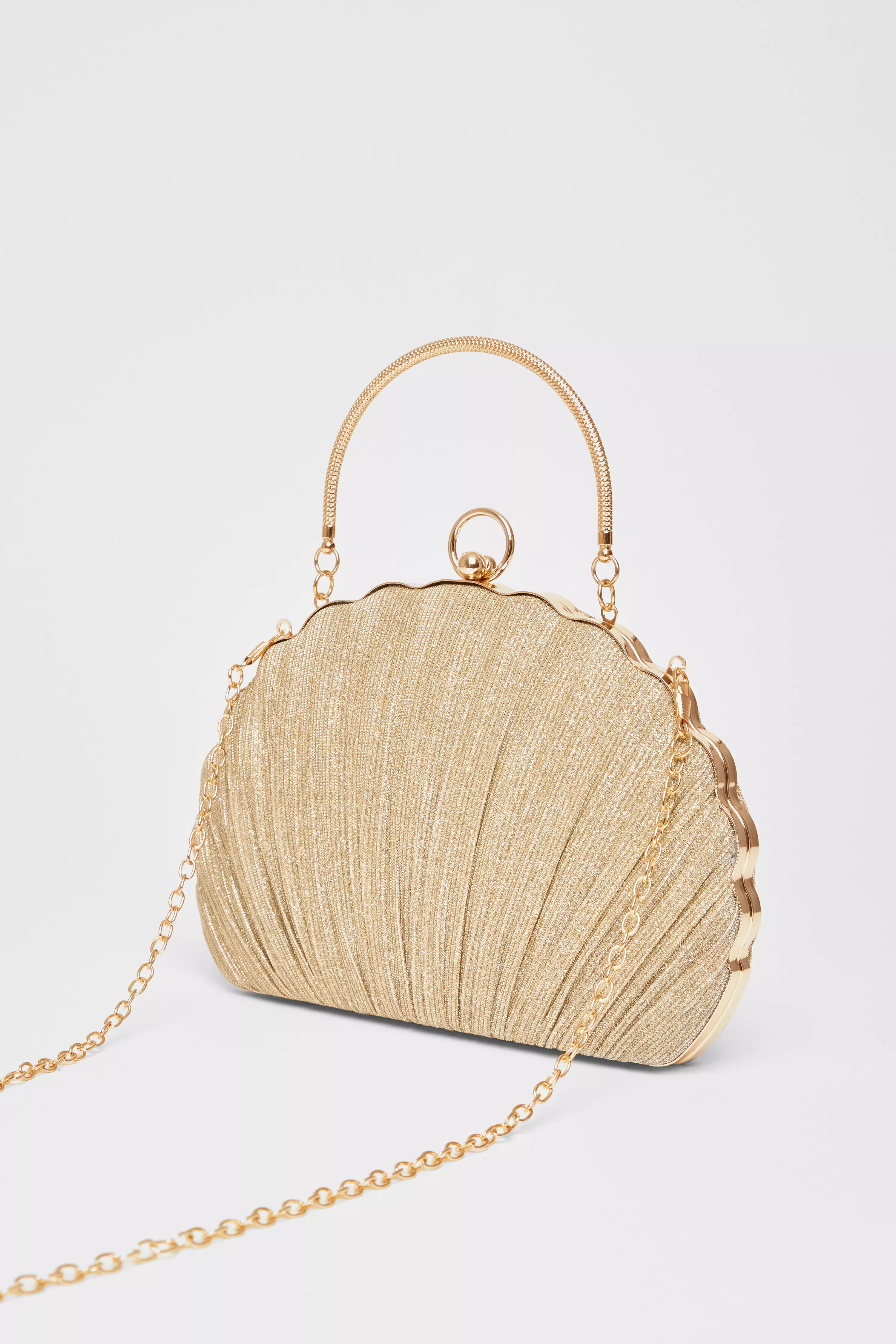Gold Shimmer Pleated Shell Bag