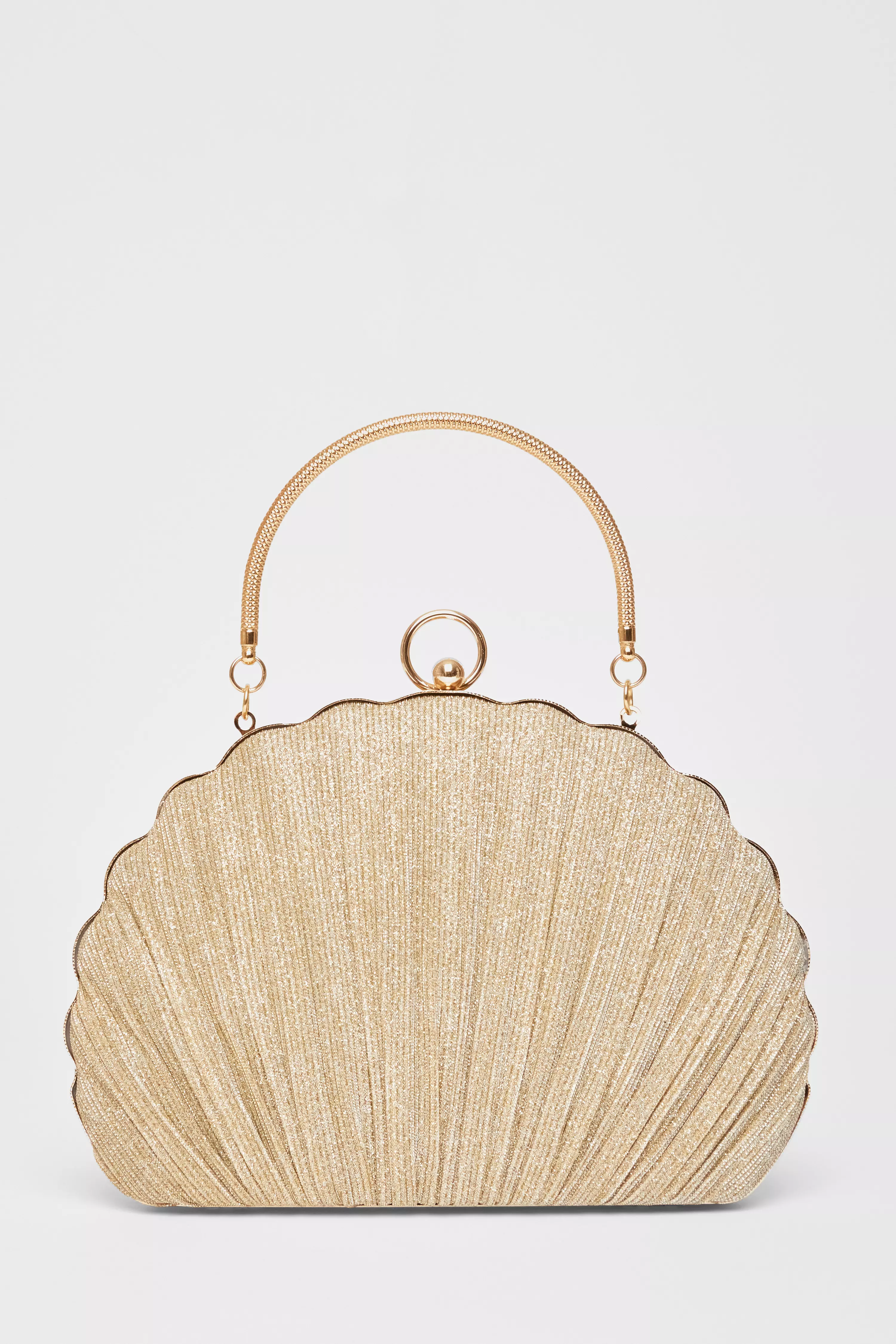 Gold Shimmer Pleated Shell Bag