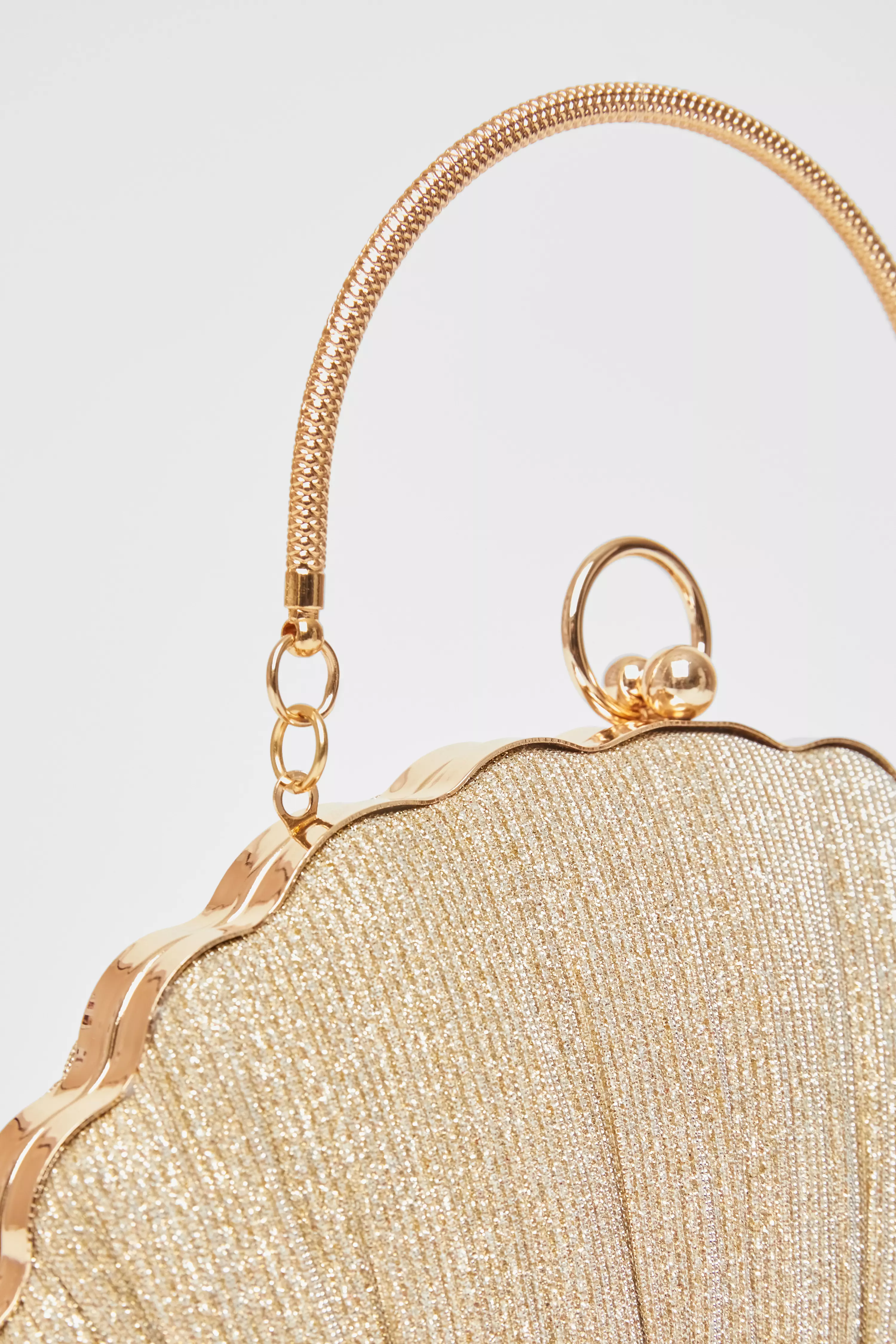 Gold Shimmer Pleated Shell Bag