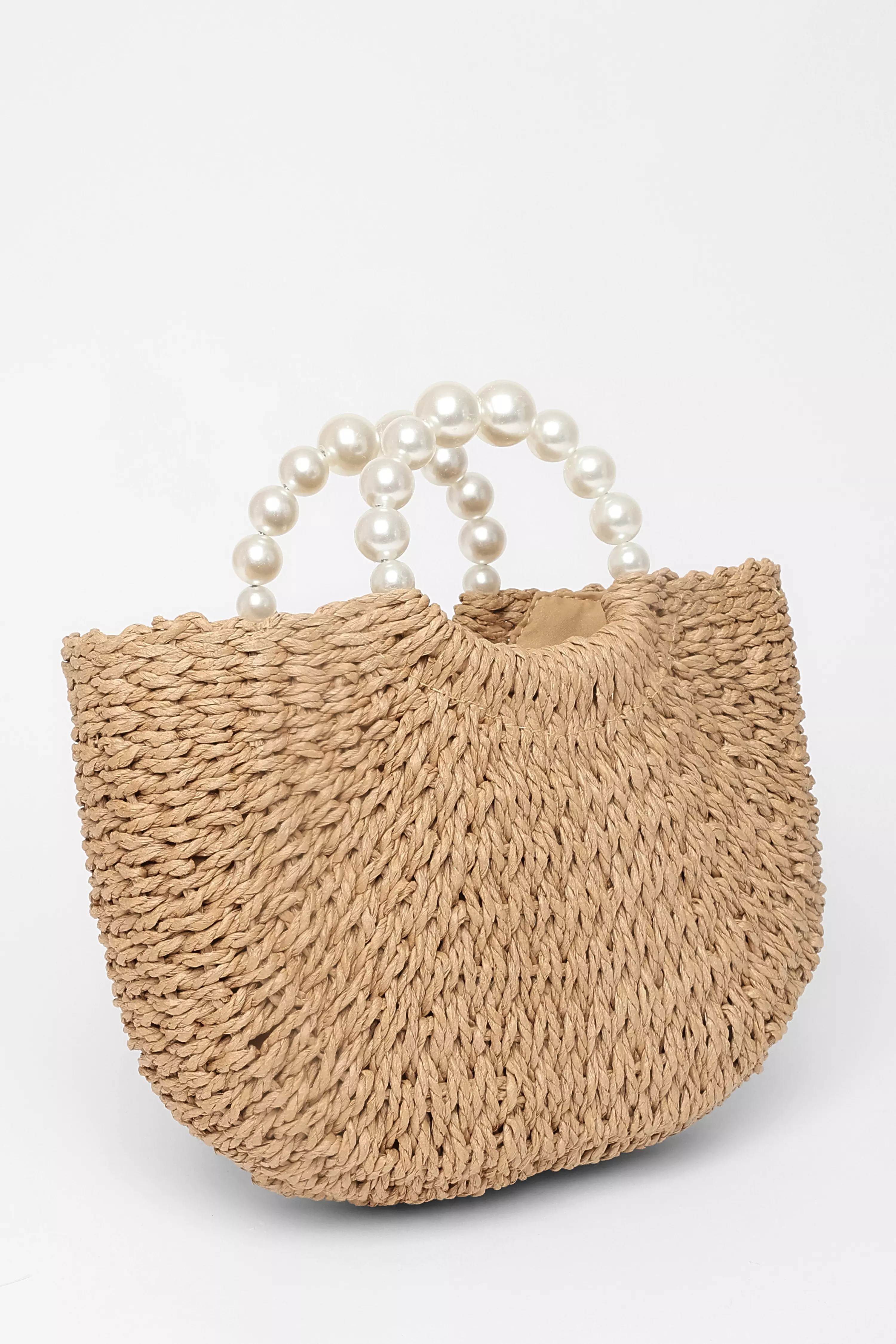 Brown Pearl Raffia Bag