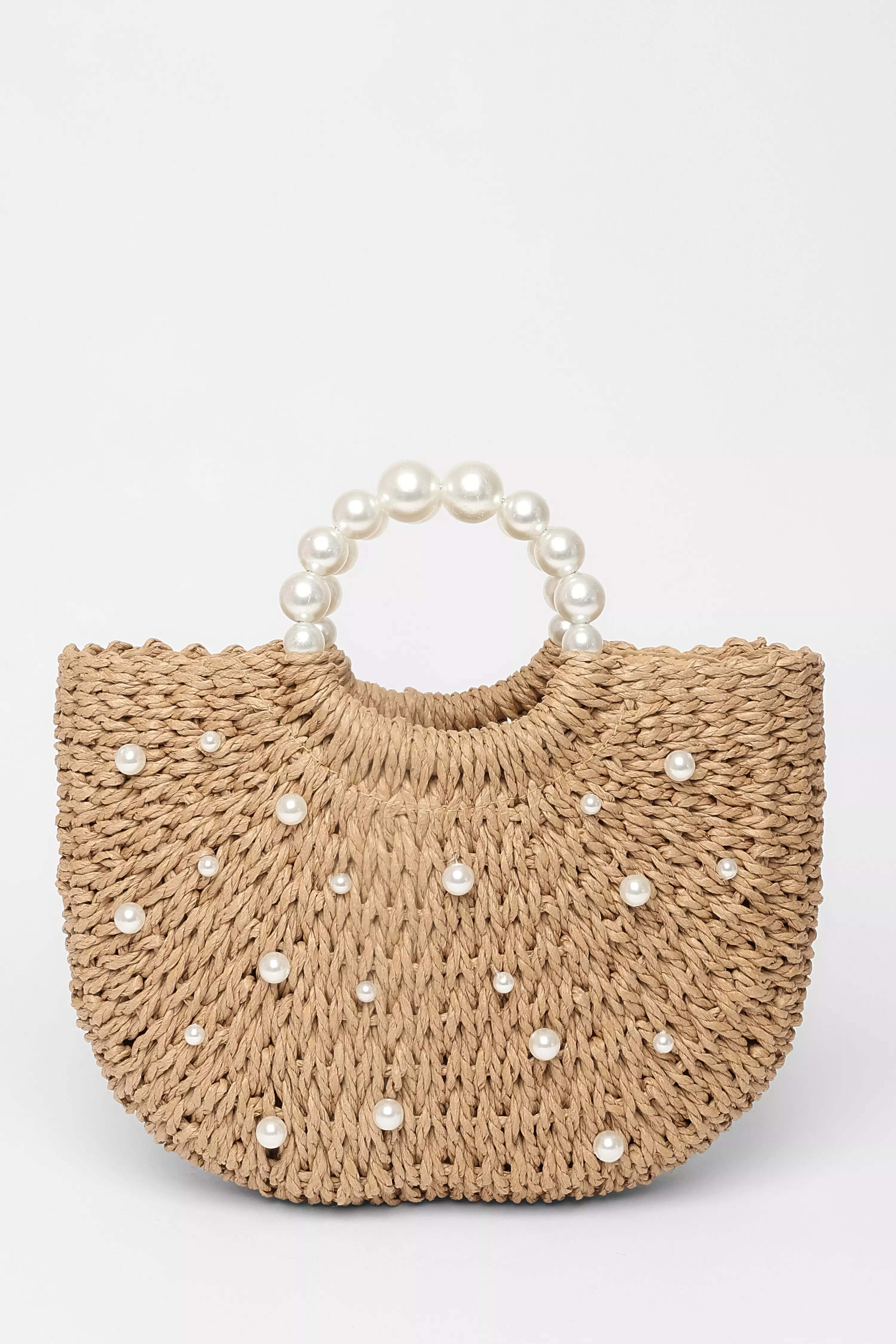 Brown Pearl Raffia Bag