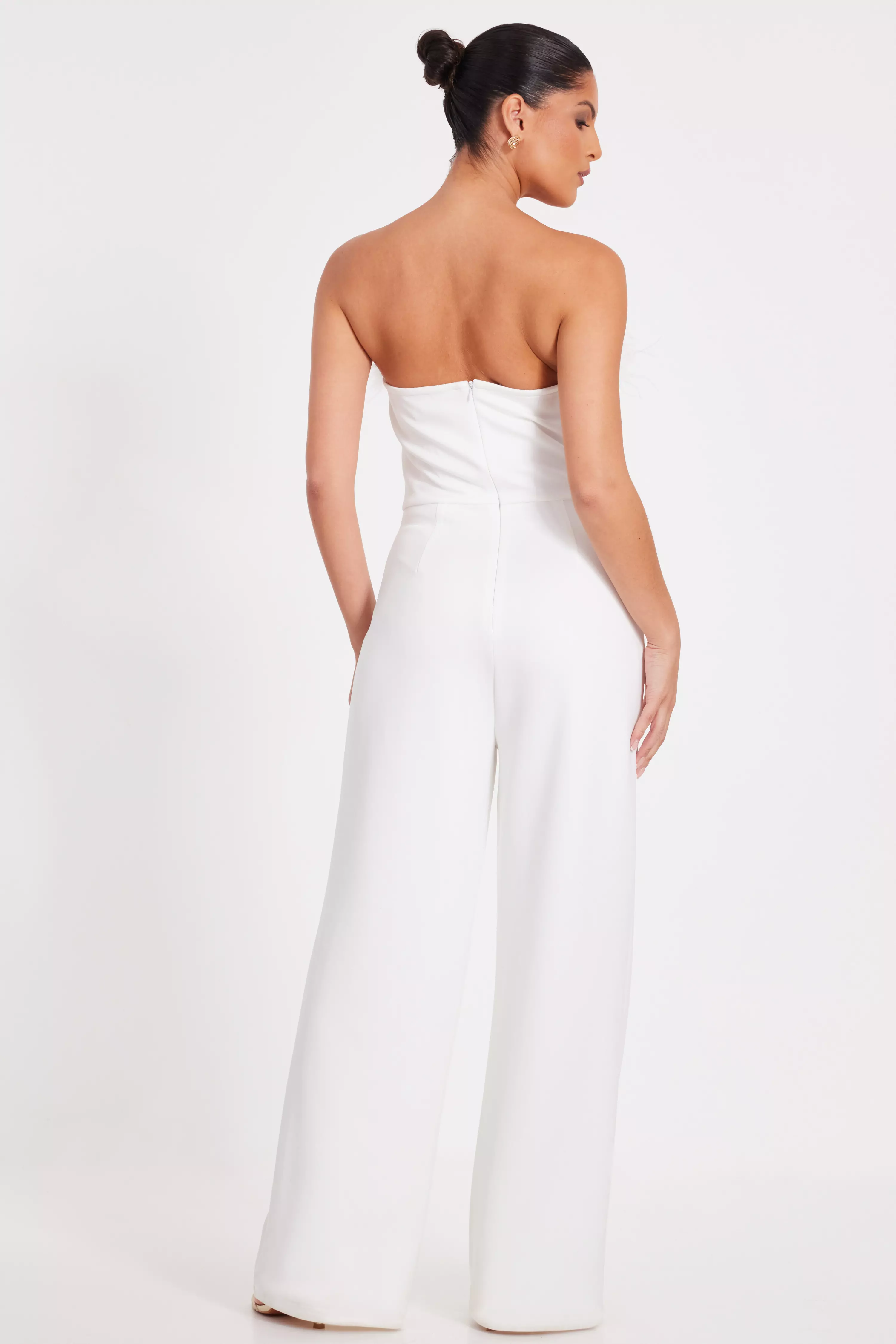 White Feather Trim Jumpsuit