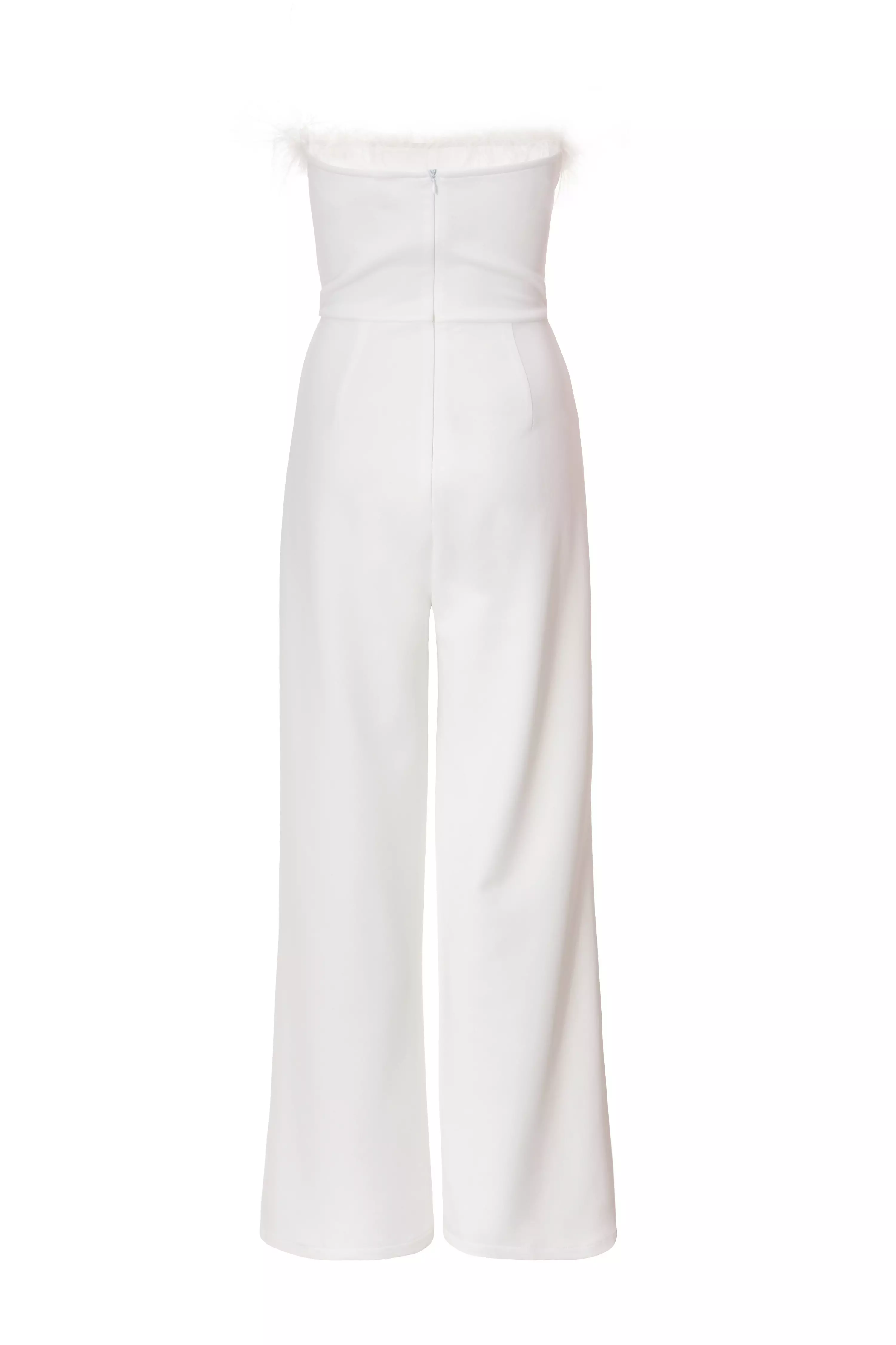 White Feather Trim Jumpsuit
