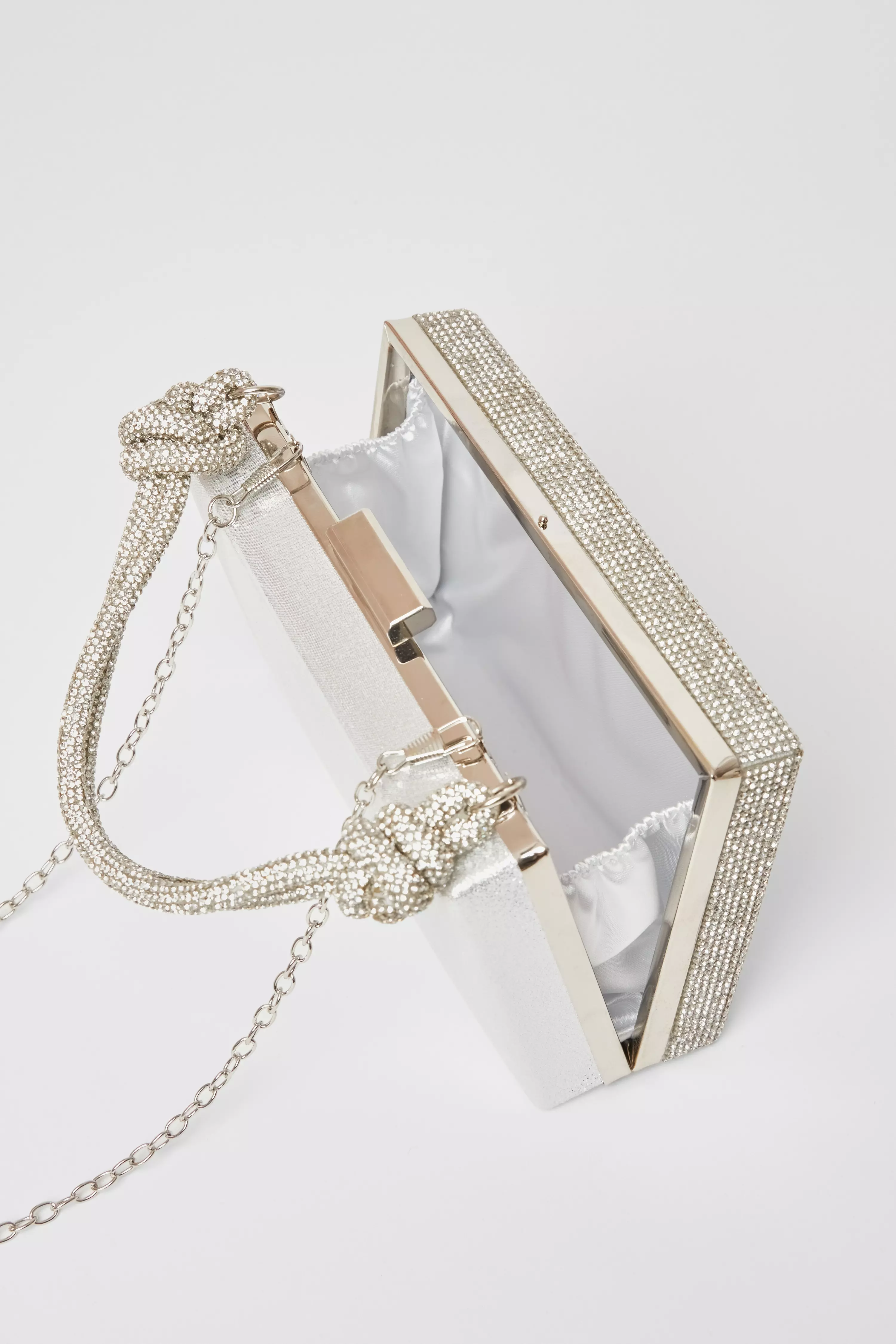 Silver Diamante Knot Top Handle Bag