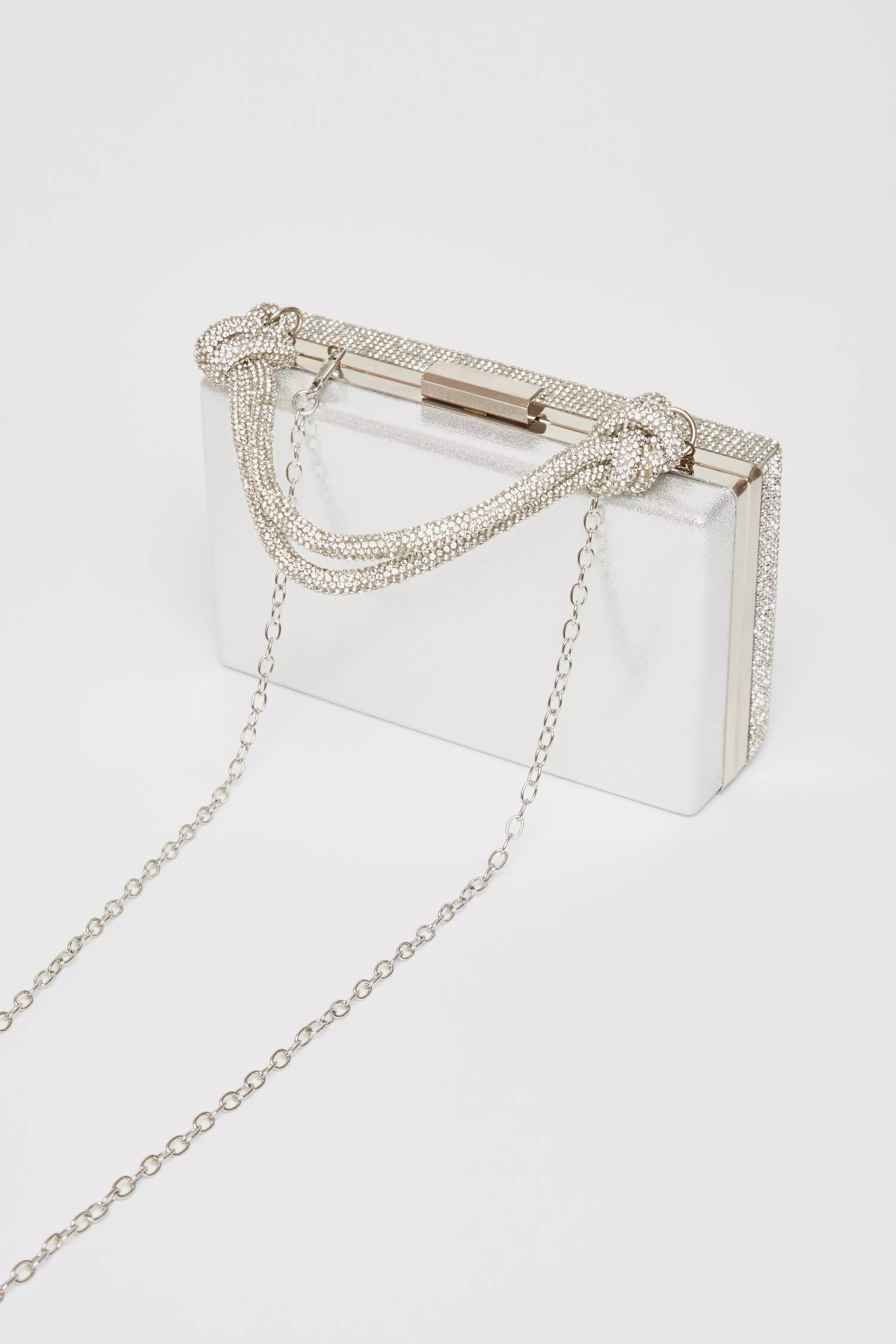 Silver Diamante Knot Top Handle Bag