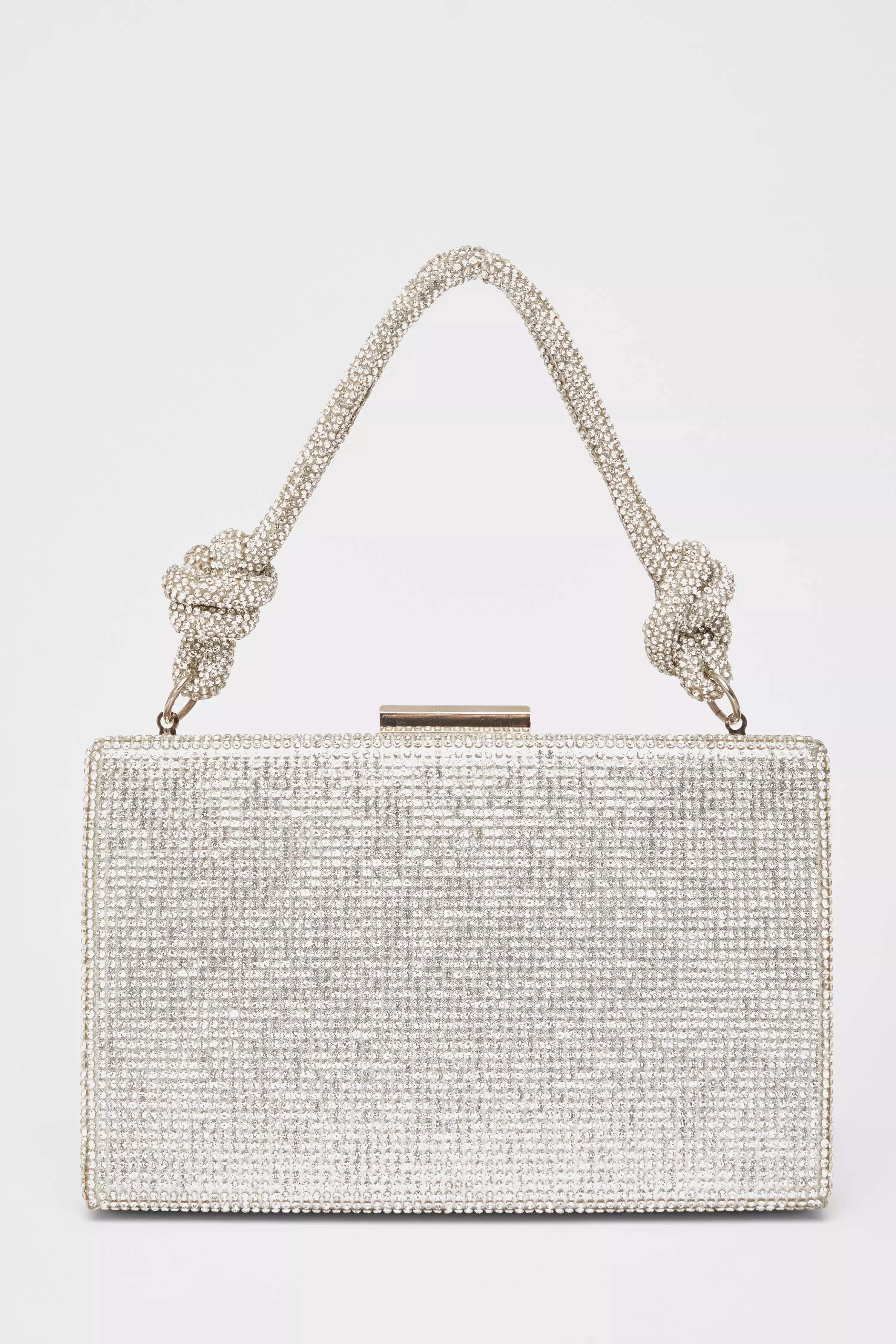 Silver Diamante Knot Top Handle Bag