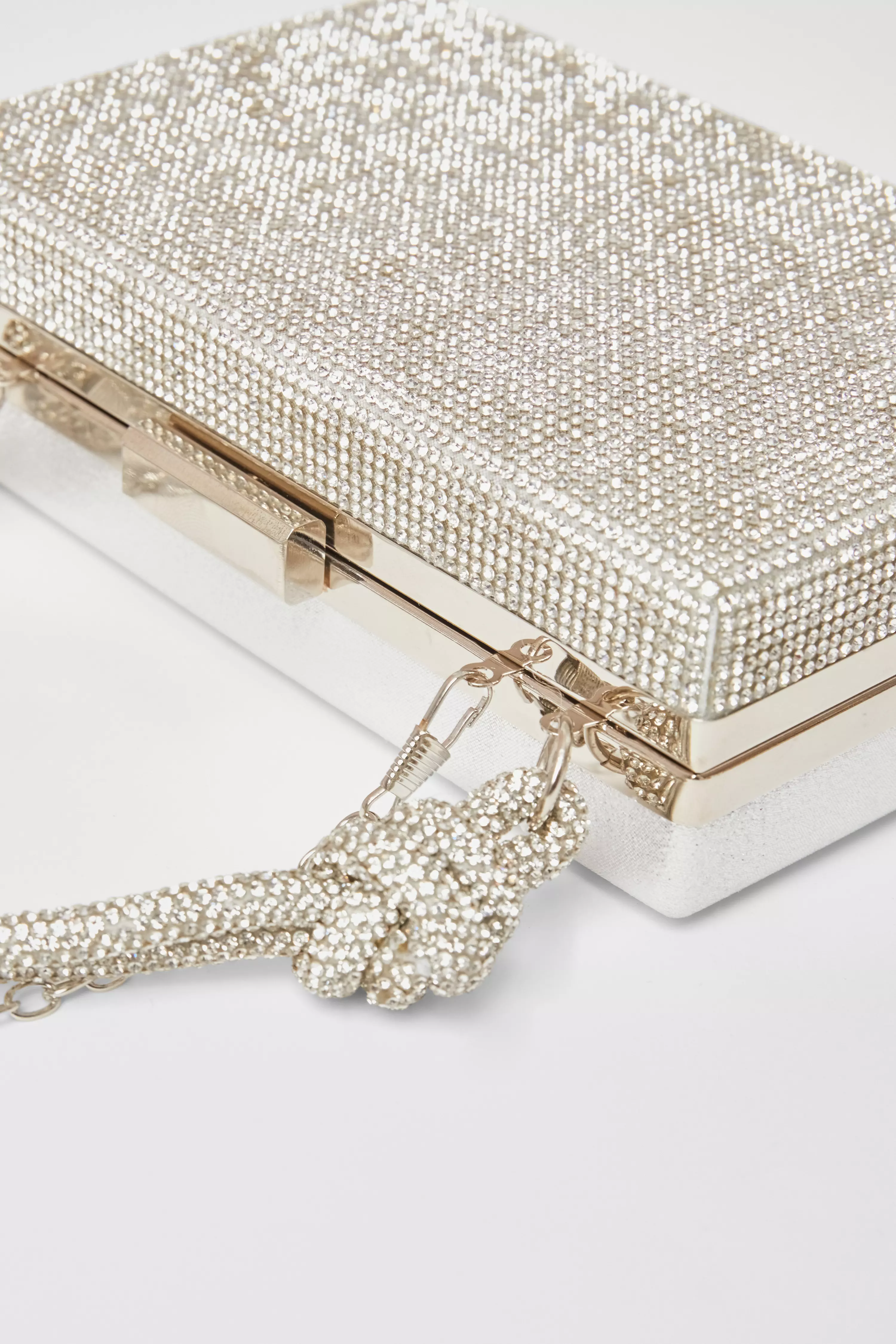 Silver Diamante Knot Top Handle Bag