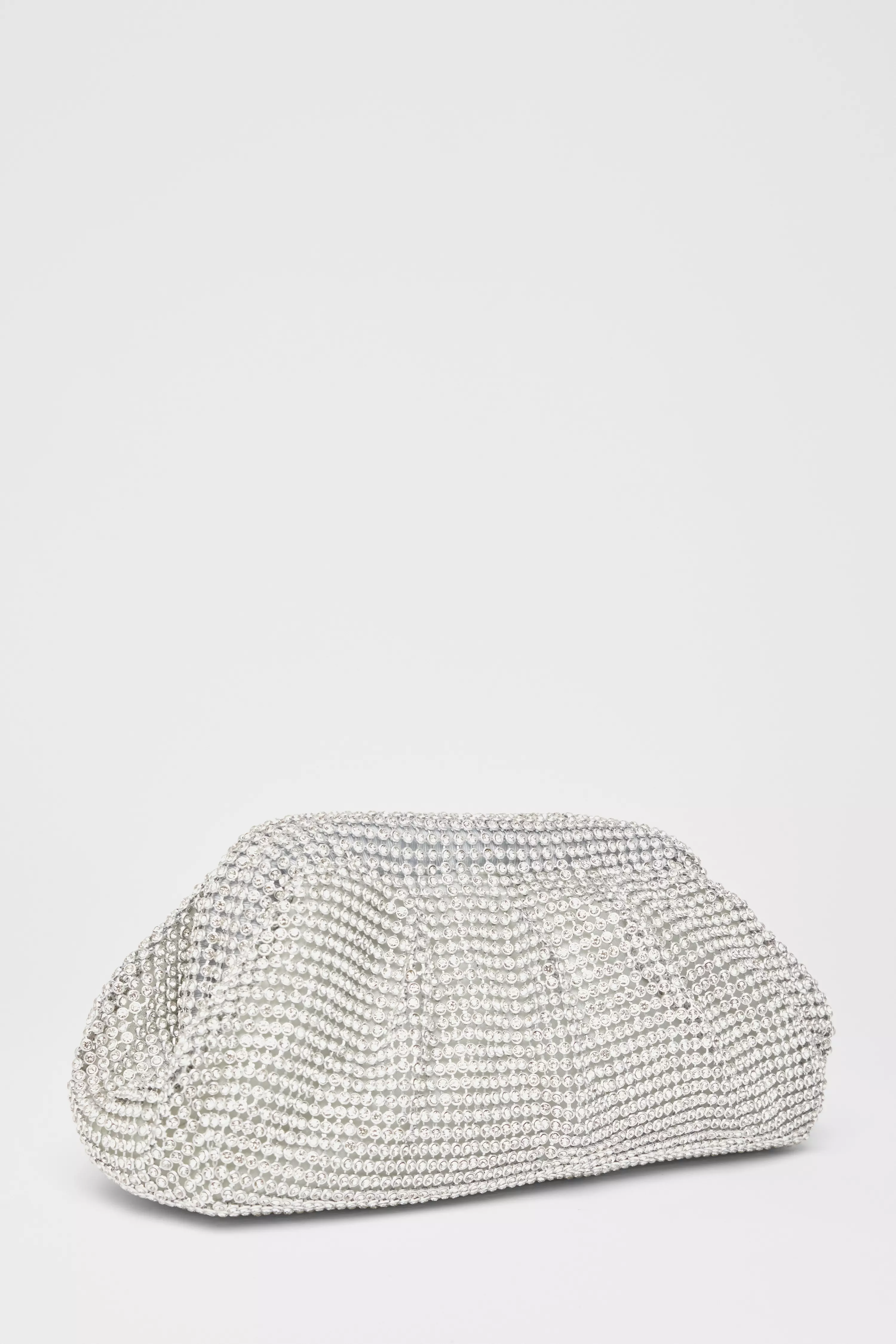 Silver Diamante Gathered Pouch Bag
