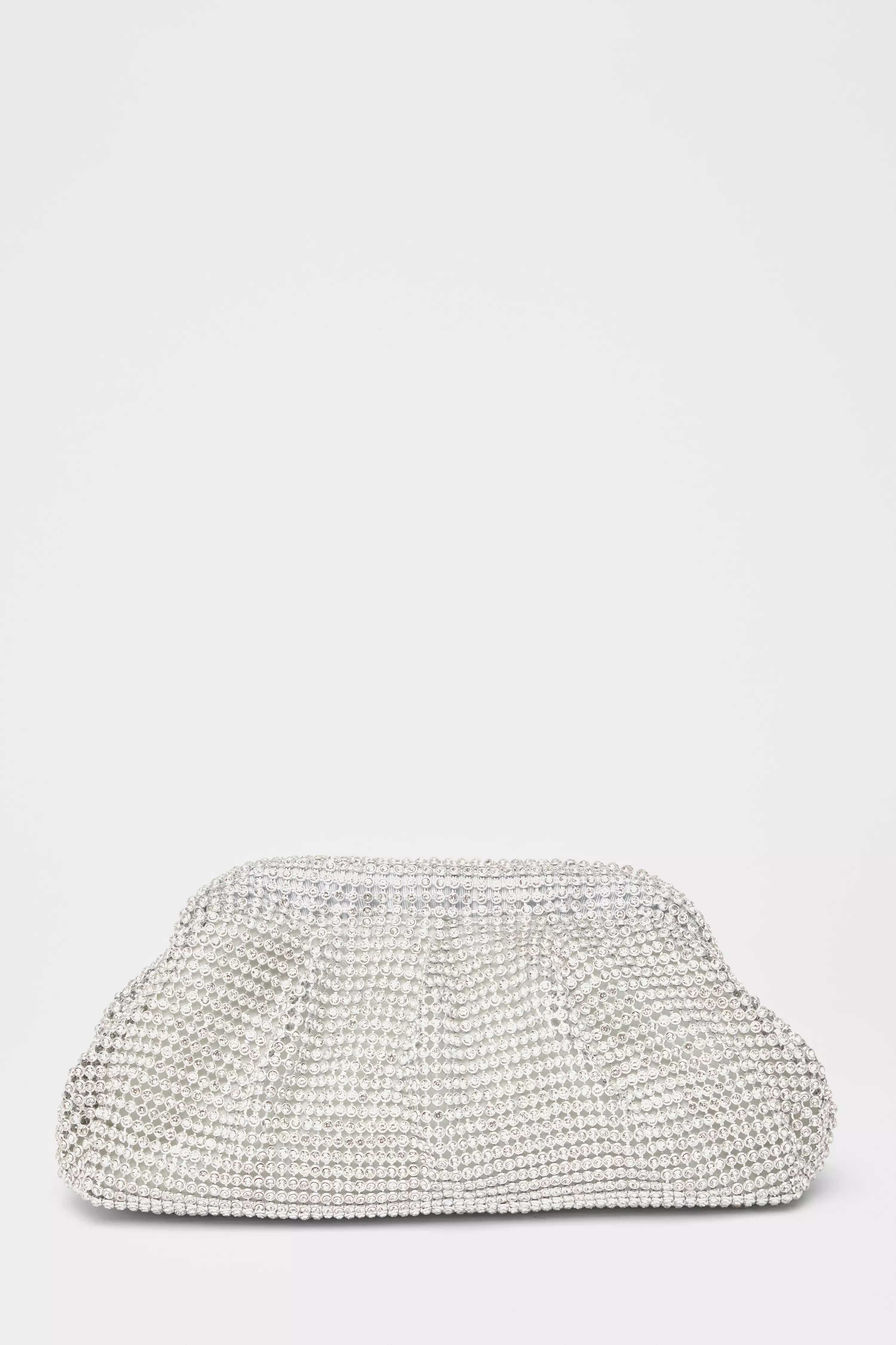 Silver Diamante Gathered Pouch Bag