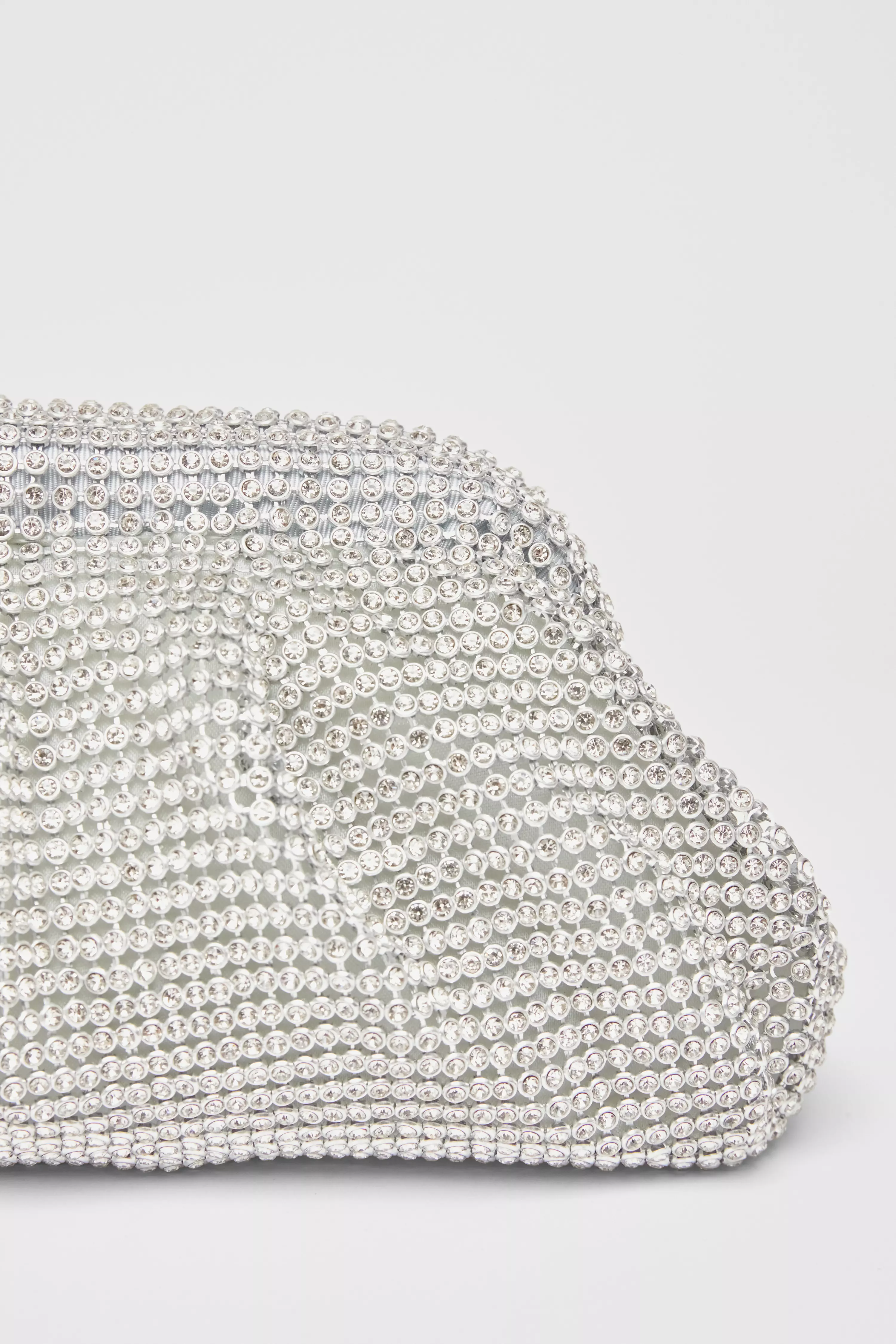 Silver Diamante Gathered Pouch Bag