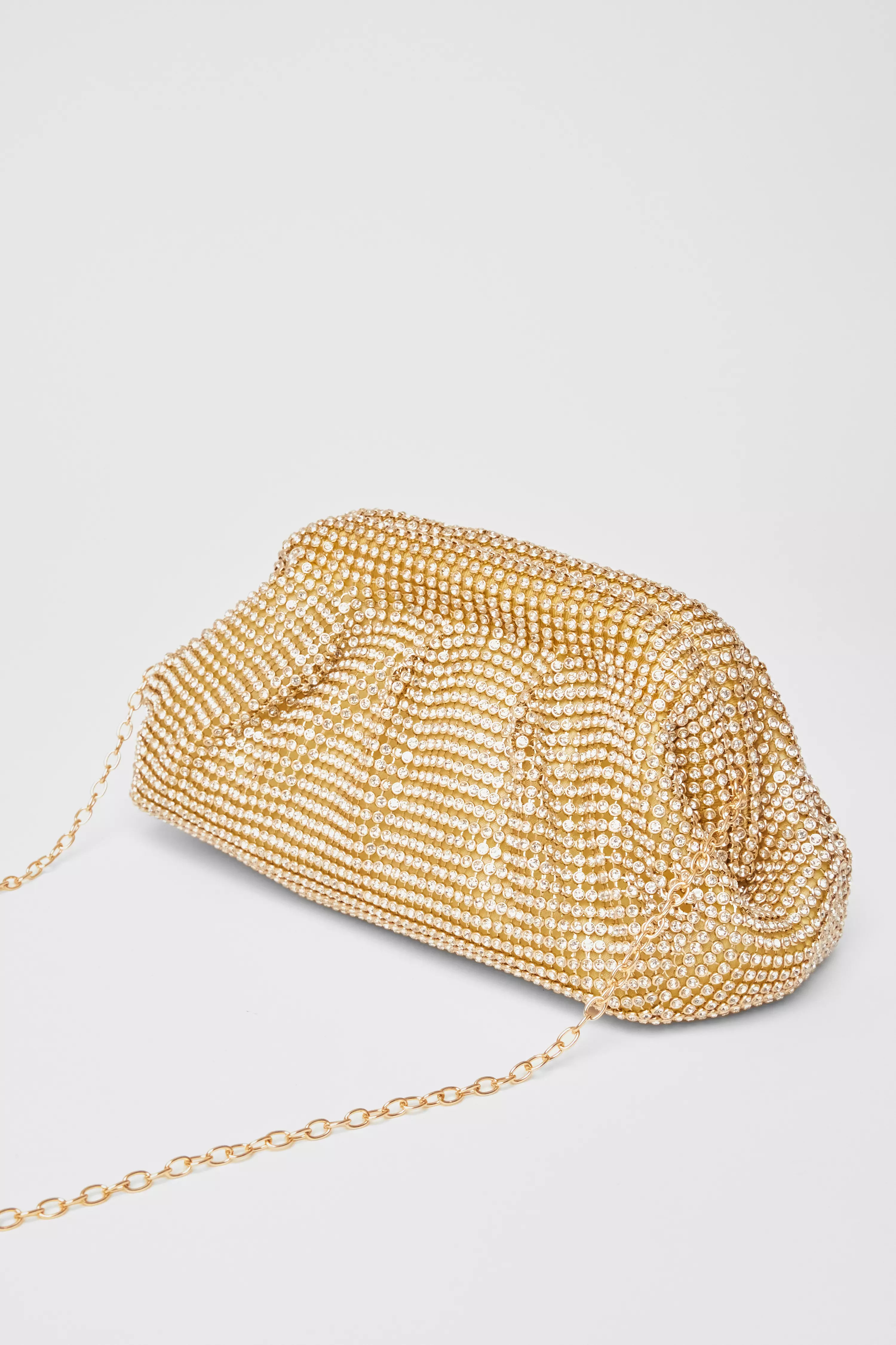 Gold Diamante Gathered Pouch Bag