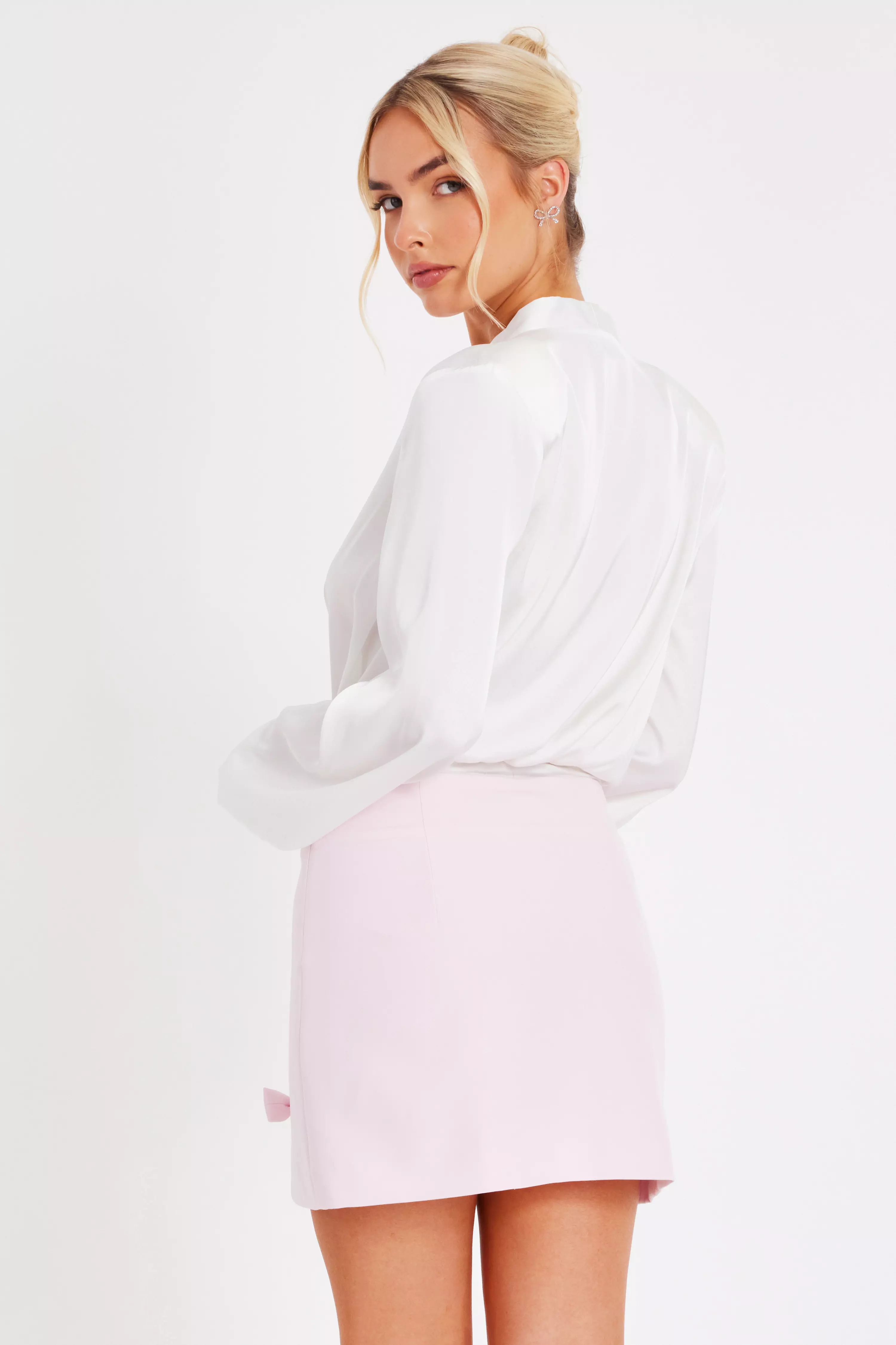 Pale Pink Bow Detail Skirt