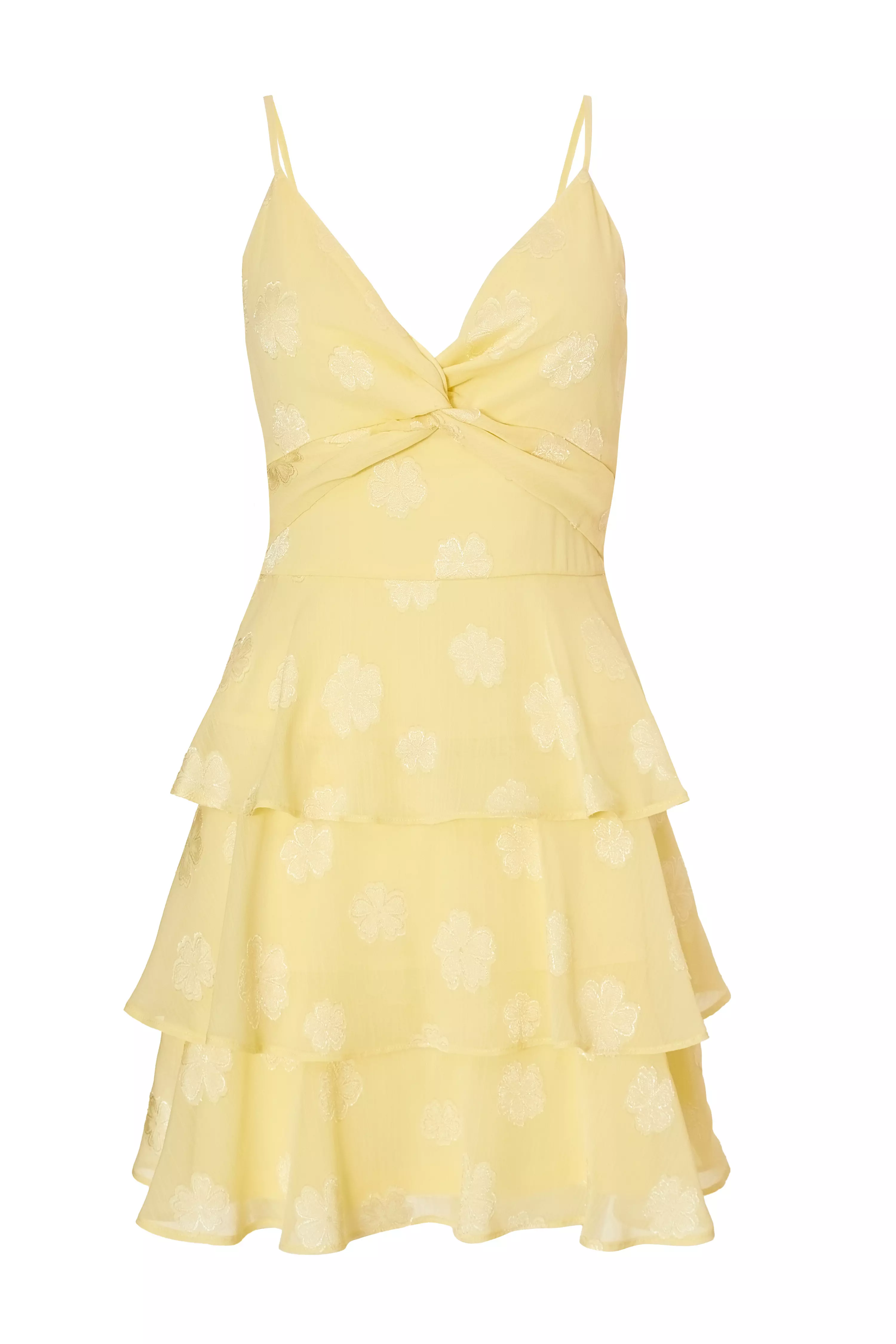 Yellow Floral Tiered Skater Dress