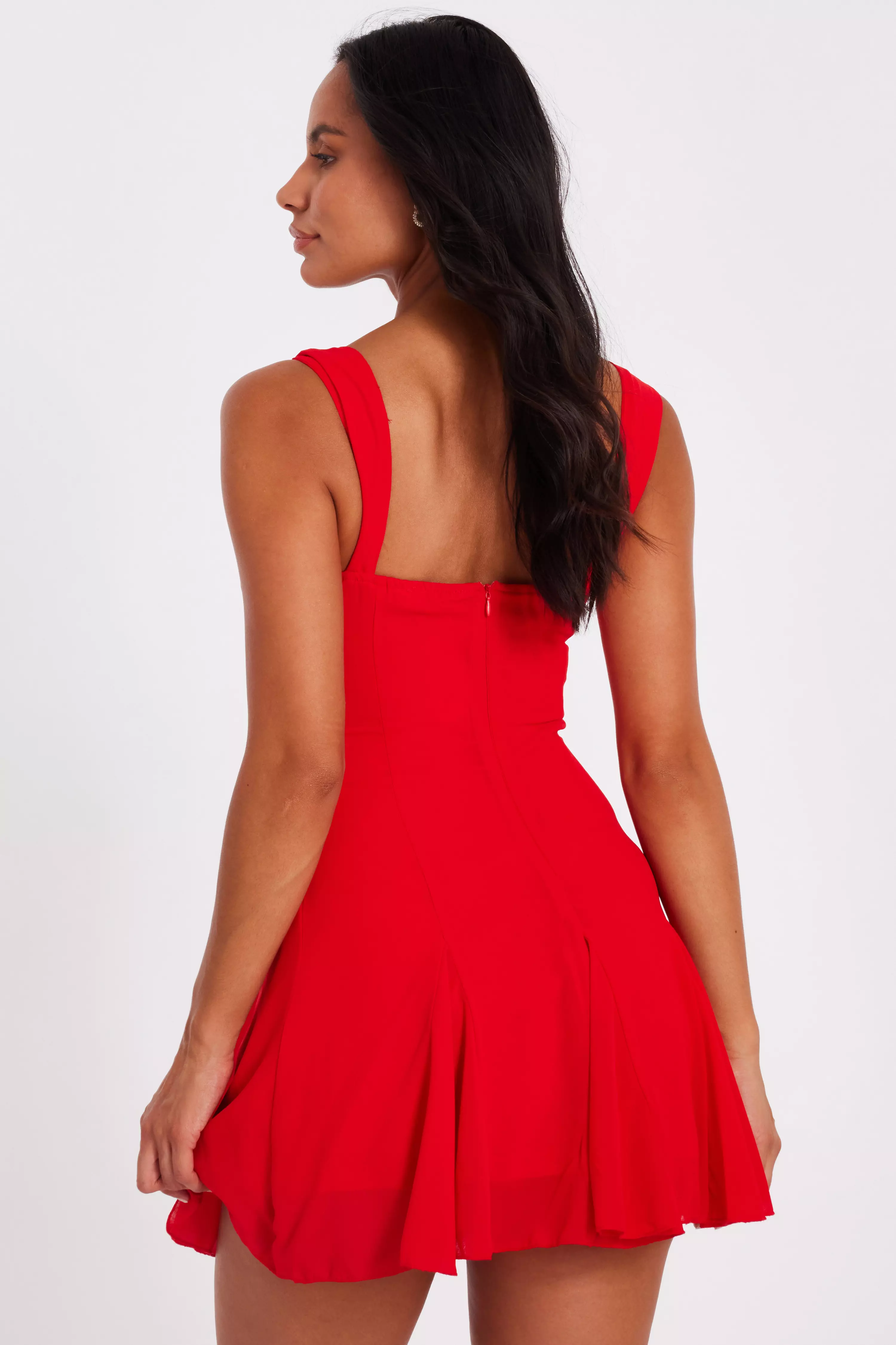 Red Chiffon Ruched Mini Dress