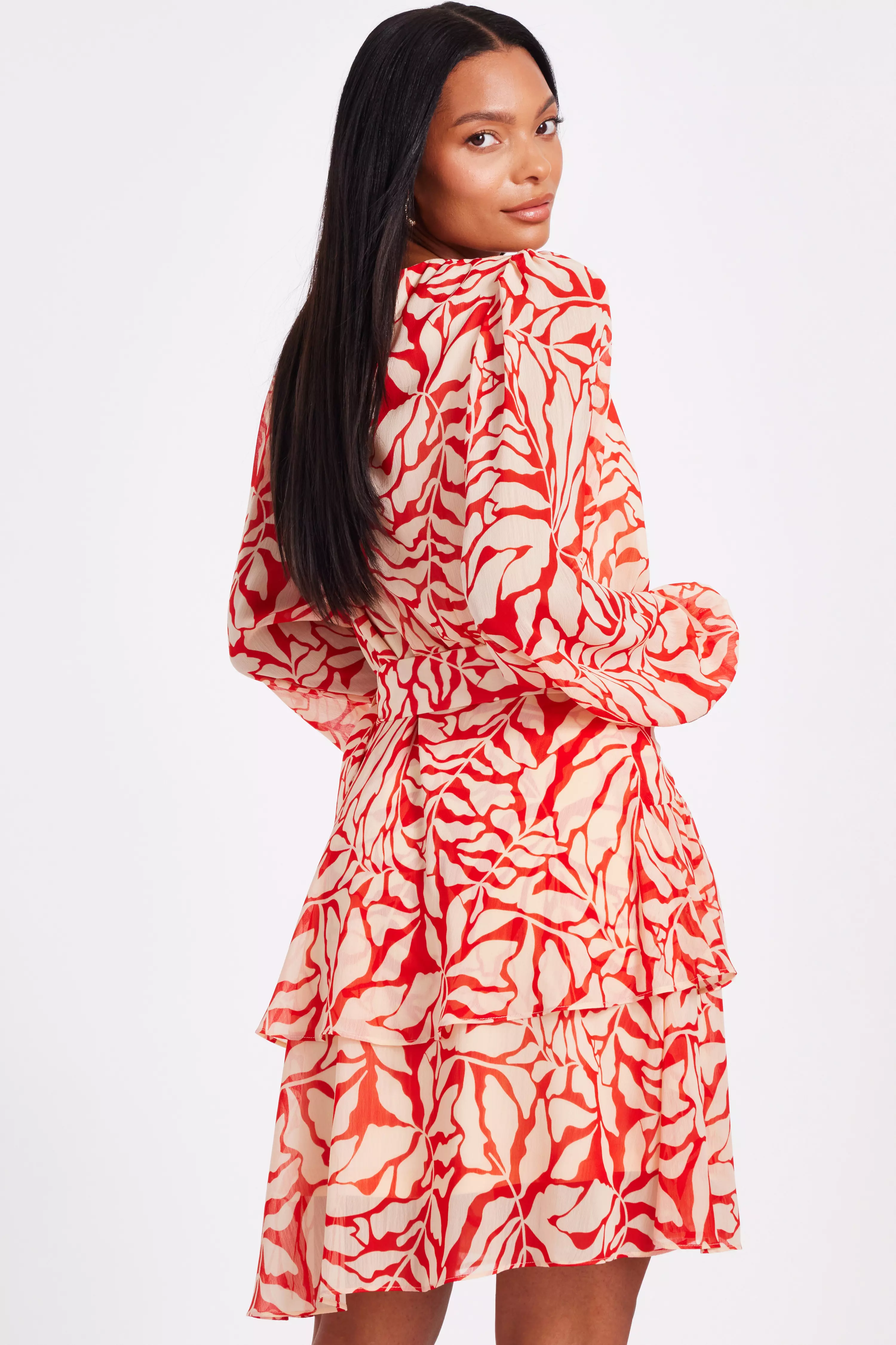 Red Chiffon Floral Skater Dress