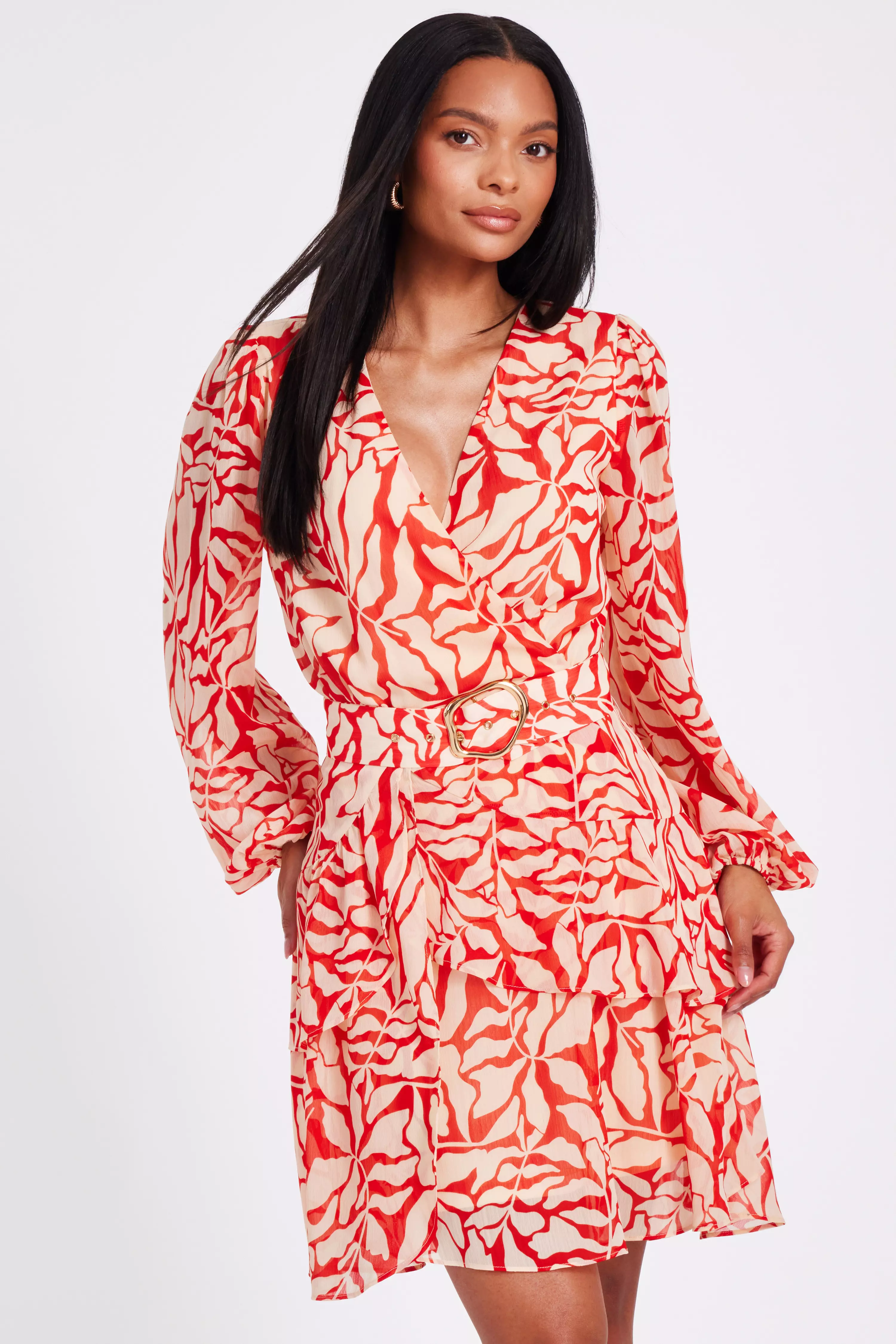 Red Chiffon Floral Skater Dress